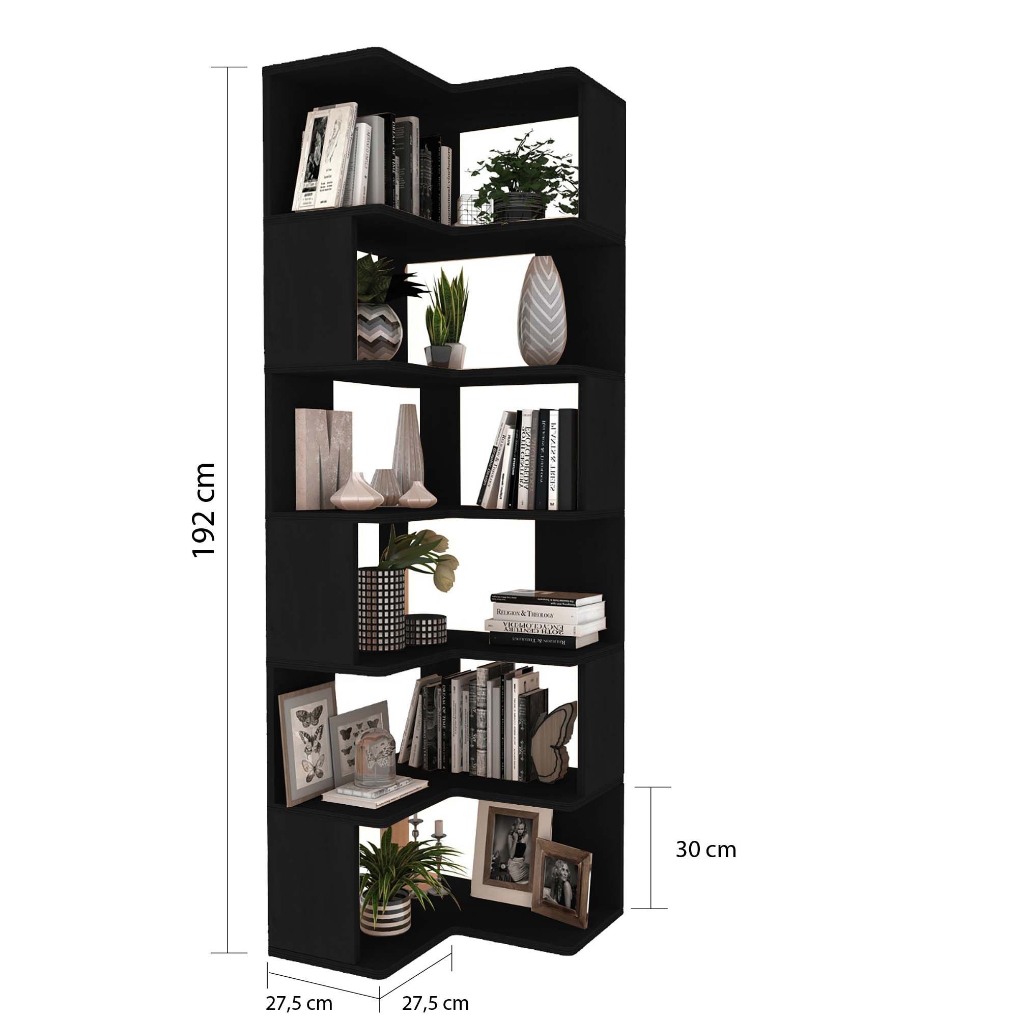 Birou cu biblioteca CPT4804-150, 55 x 192 x 27 cm, negru, lemn, spatiu de depozitare, fixare pe perete — imaginea 4