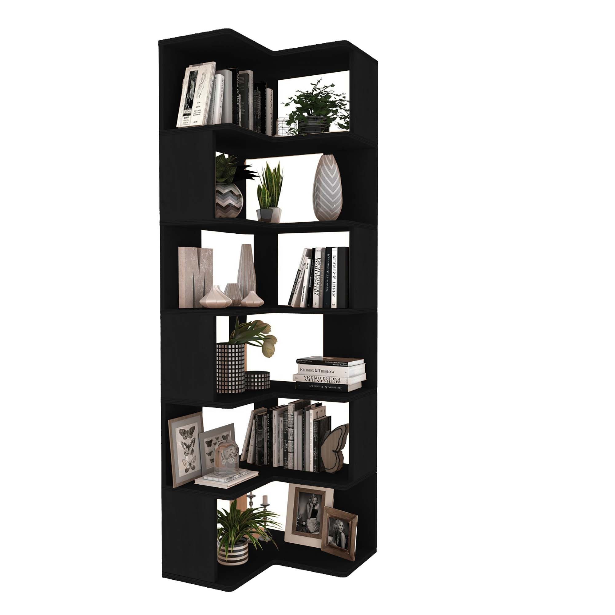 Birou cu biblioteca CPT4804-150, 55 x 192 x 27 cm, negru, lemn, spatiu de depozitare, fixare pe perete — imaginea 6
