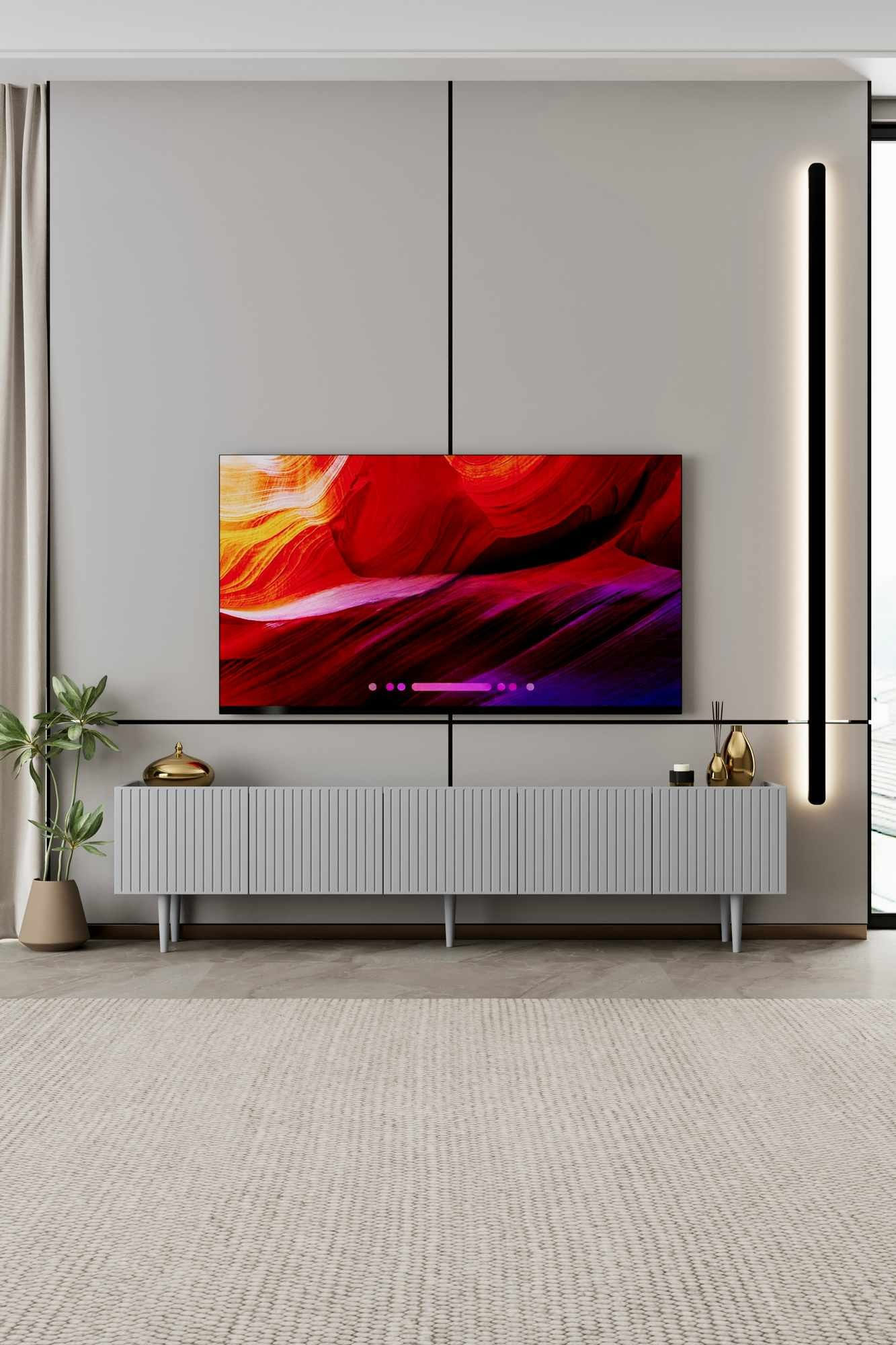 Comoda TV Capella 200, 200 x 50 x 29 cm, gri deschis, MDF, capacitate 37 kg, light gri — imaginea 5