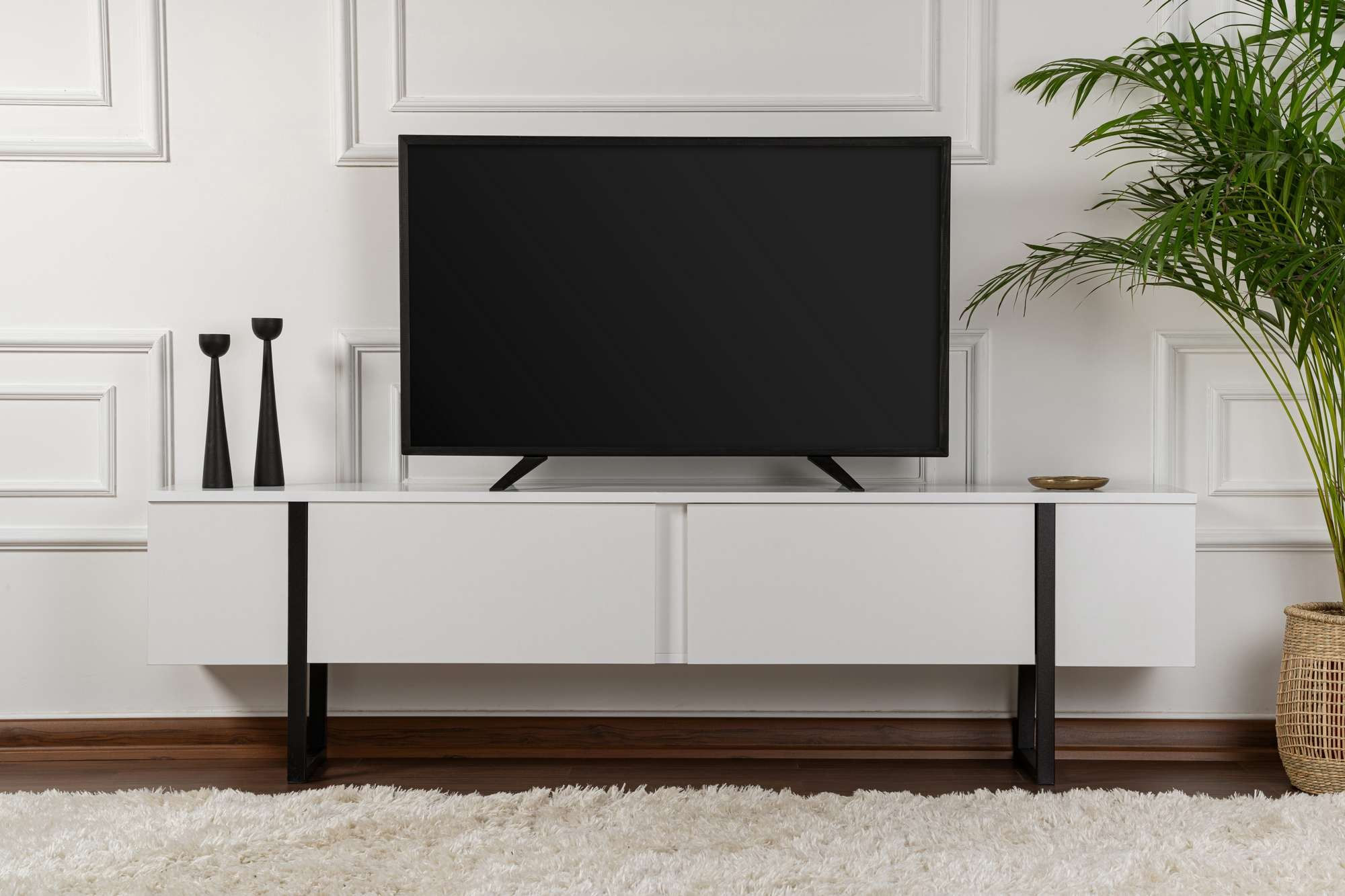 Comoda TV Serenity, 180 x 45 x 30 cm, PAL melaminat, alb / negru — imaginea 2