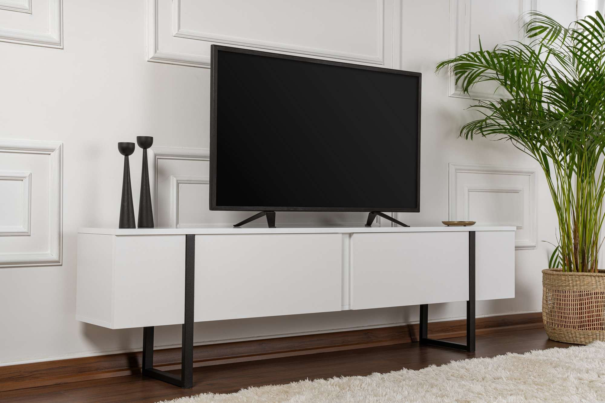 Comoda TV Serenity, 180 x 45 x 30 cm, PAL melaminat, alb / negru — imaginea 3