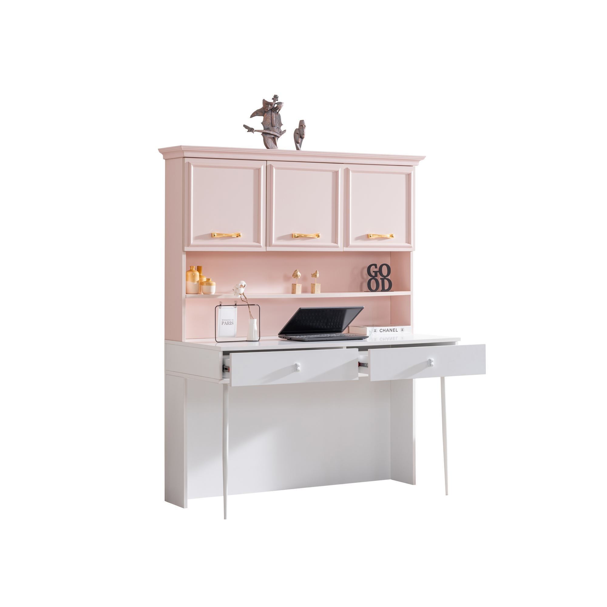 Birou Rosa, 138 x 167 x 60 cm, roz alb, PAL melaminat — imaginea 3
