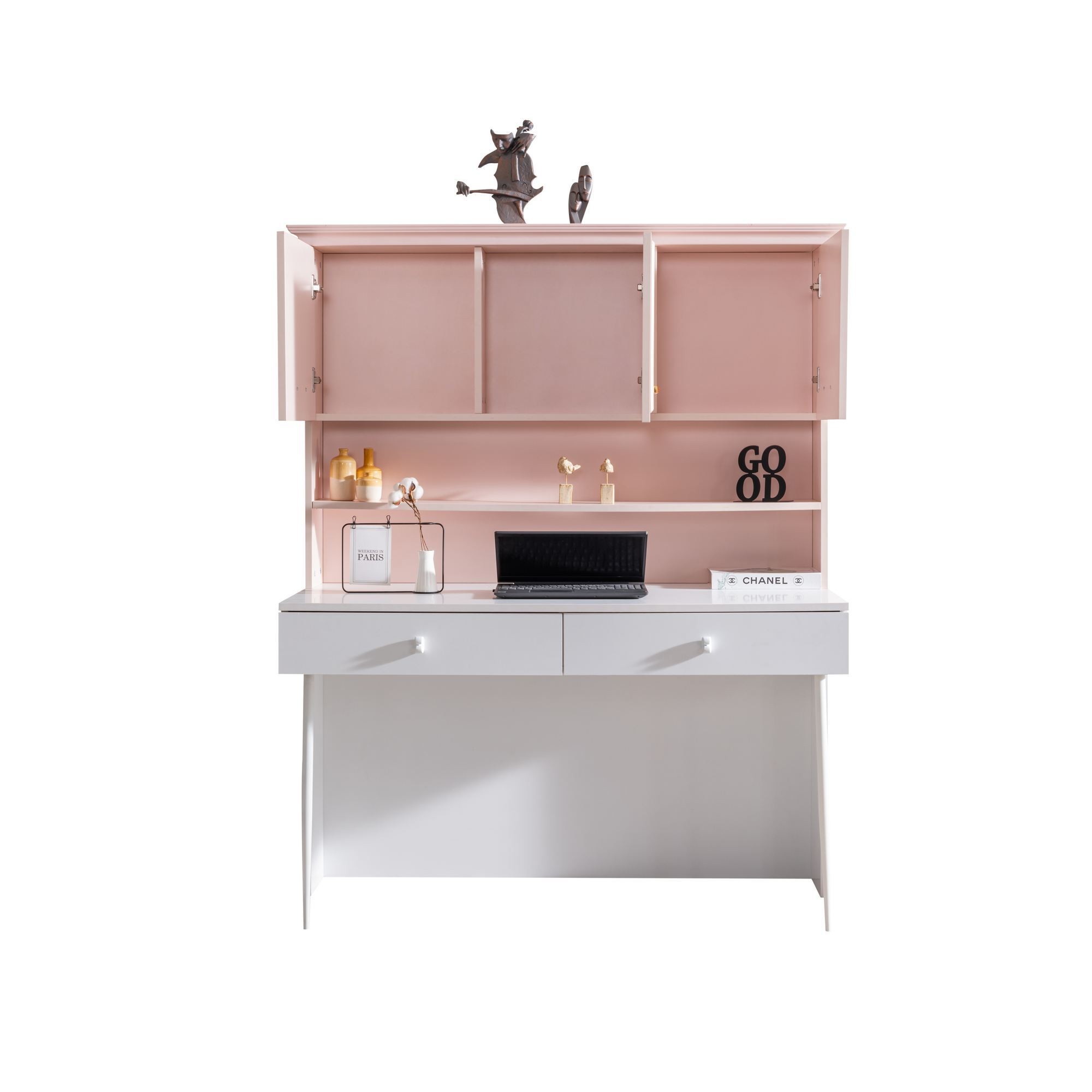 Birou Rosa, 138 x 167 x 60 cm, roz alb, PAL melaminat — imaginea 4