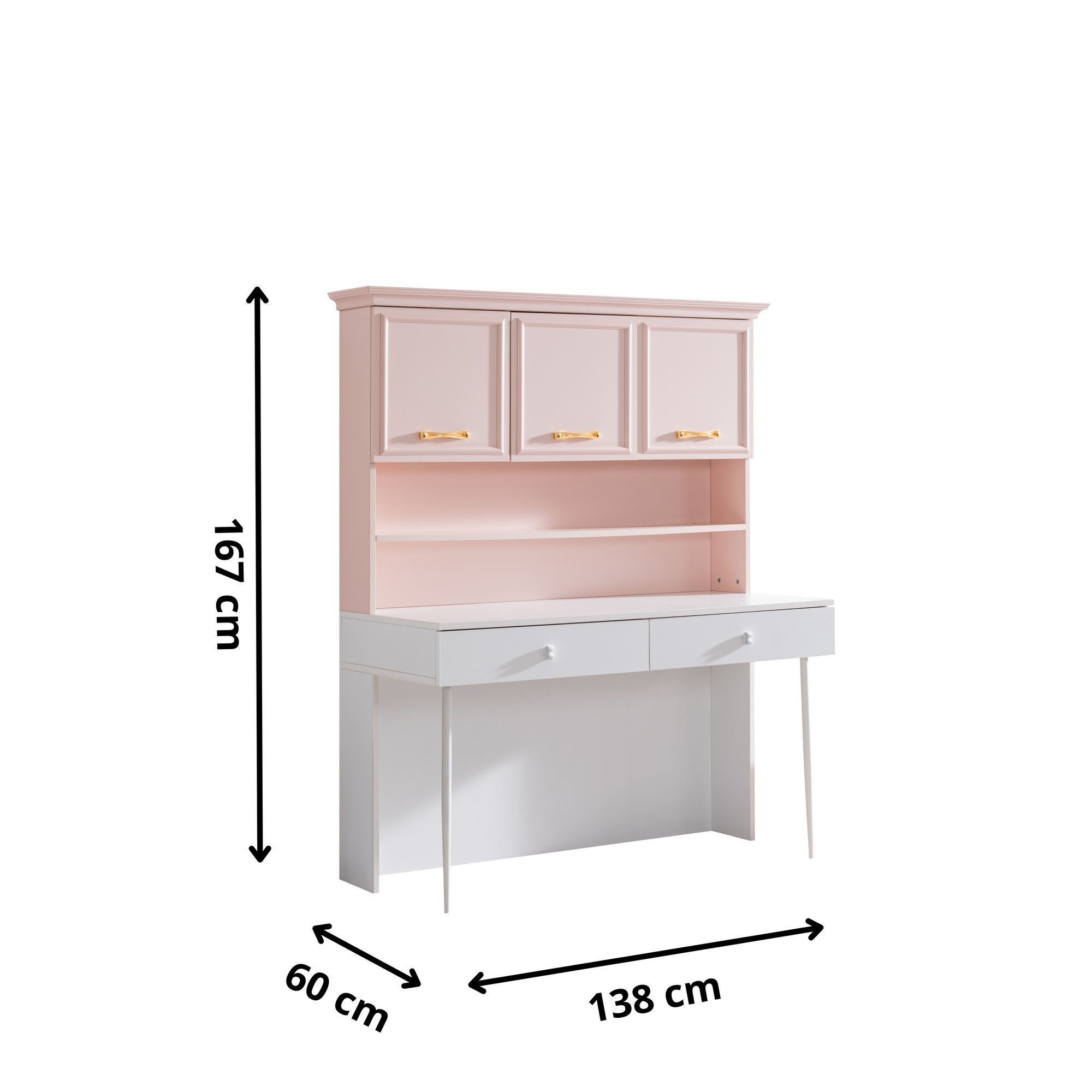 Birou Rosa, 138 x 167 x 60 cm, roz alb, PAL melaminat — imaginea 7