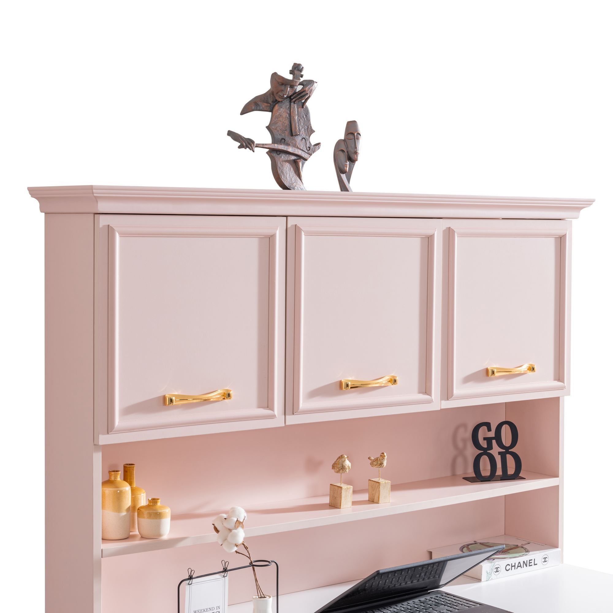 Birou Rosa, 138 x 167 x 60 cm, roz alb, PAL melaminat — imaginea 8