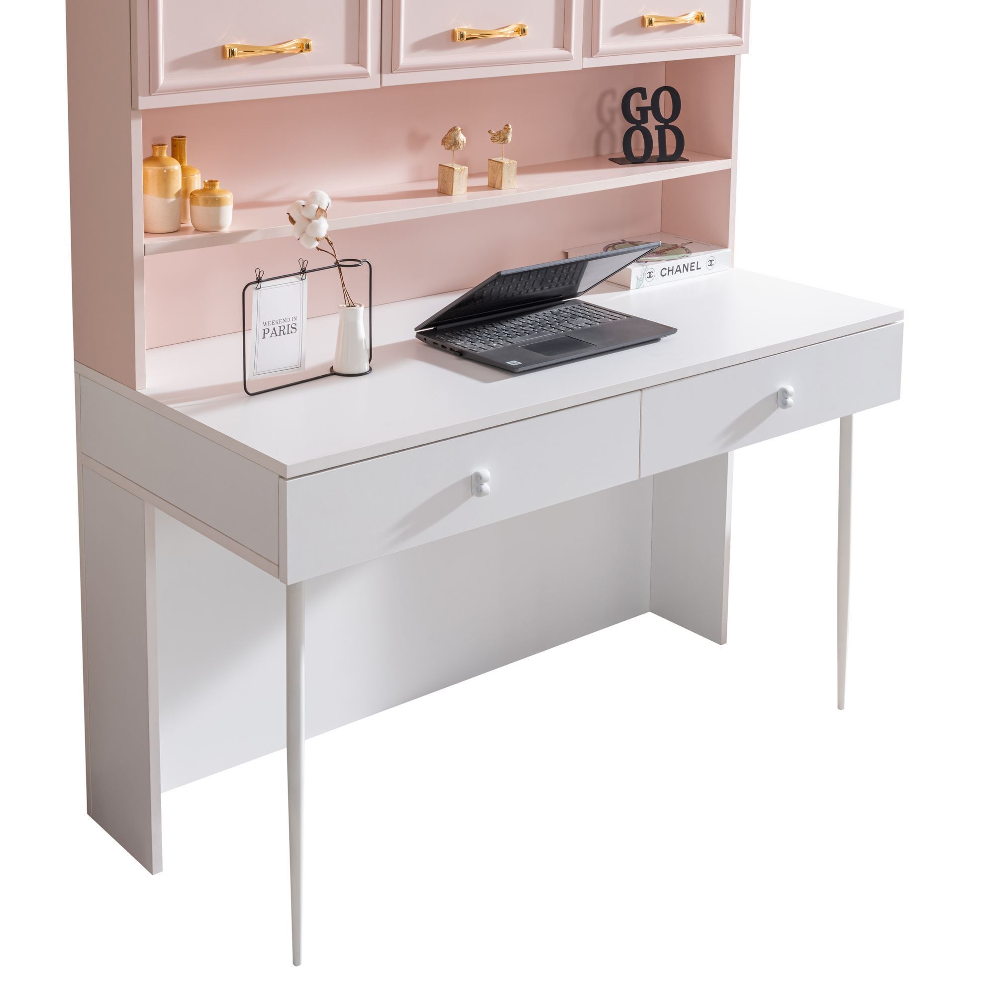 Birou Rosa, 138 x 167 x 60 cm, roz alb, PAL melaminat — imaginea 9