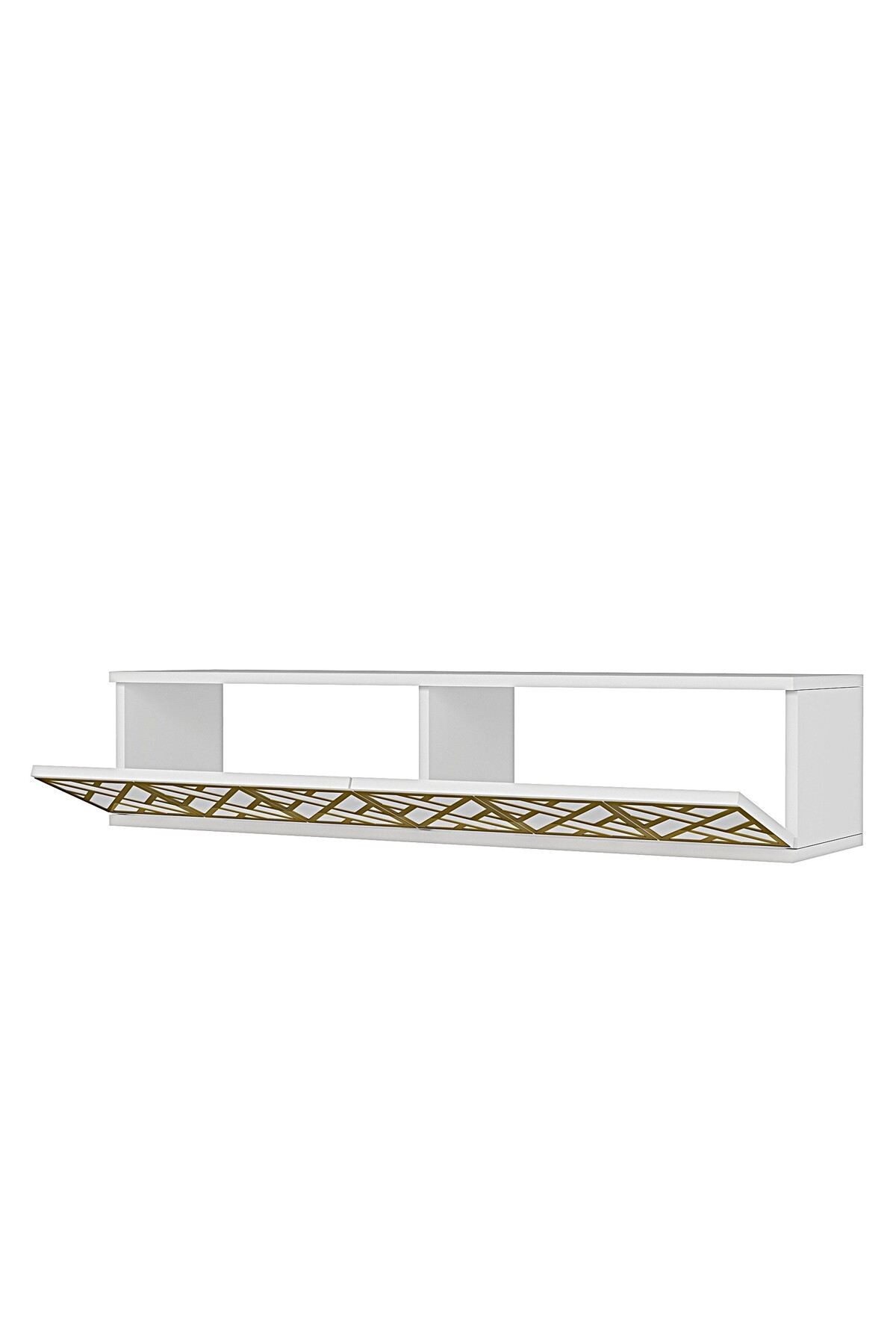 Comoda dormitor Arex 120, 120 x 25, 5 x 29, 6 cm, alb auriu, PAL melaminat, oglinda inclusa, fixare pe perete, alb / gold — imaginea 7