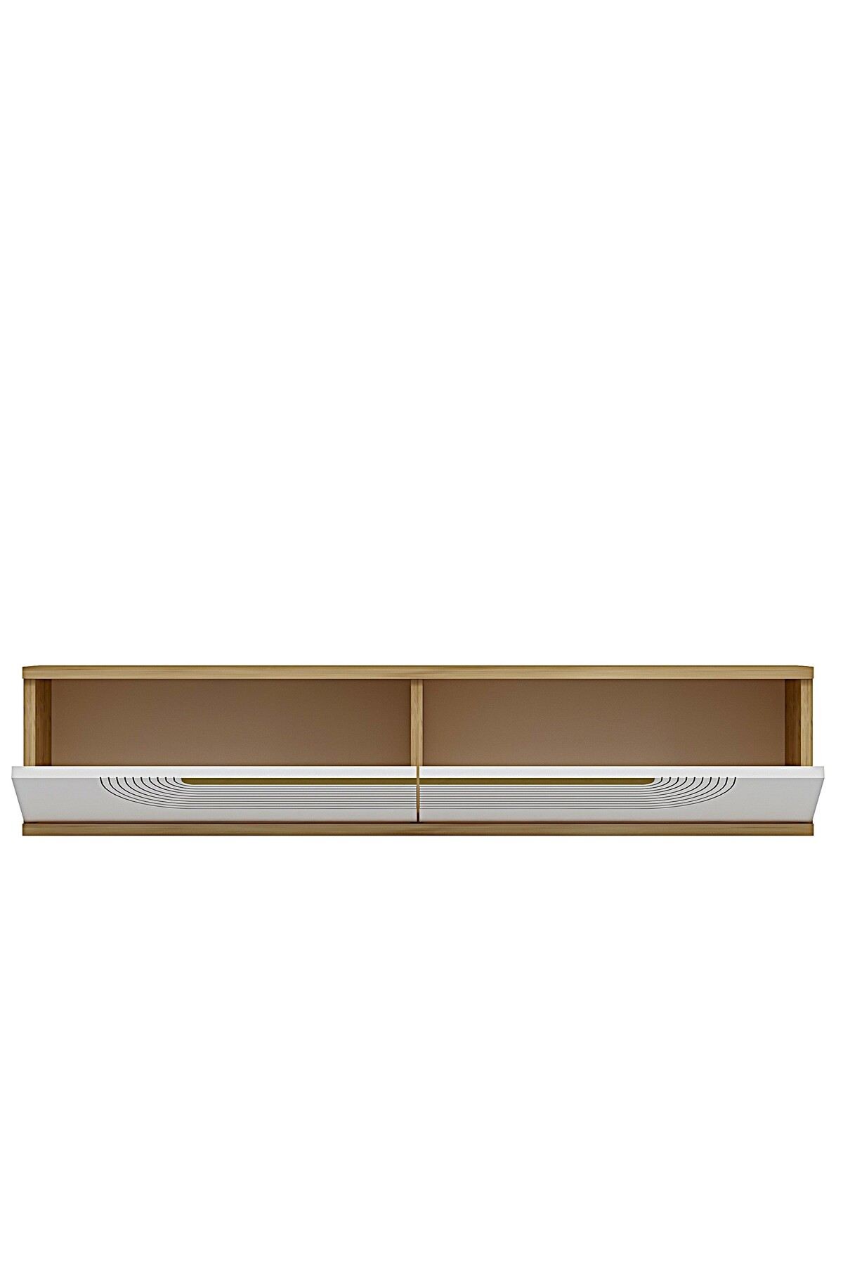Comoda dormitor Meyra 120, 120 x 25, 5 x 29, 6 cm, stejar safir alb auriu, PAL melaminat, oglinda inclusa, fixare pe perete, safir stejar / alb / gold — imaginea 3