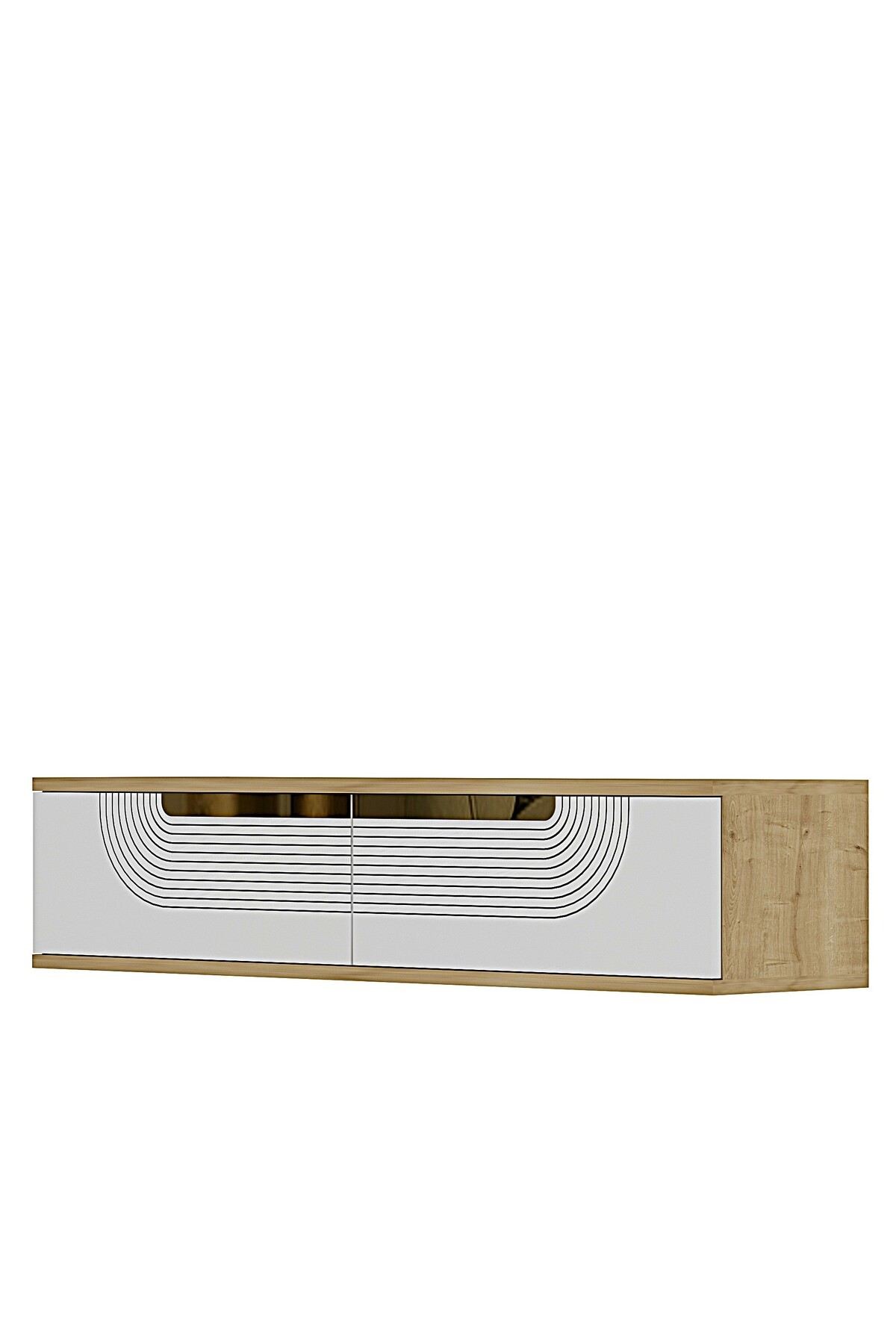 Comoda dormitor Meyra 120, 120 x 25, 5 x 29, 6 cm, stejar safir alb auriu, PAL melaminat, oglinda inclusa, fixare pe perete, safir stejar / alb / gold — imaginea 6