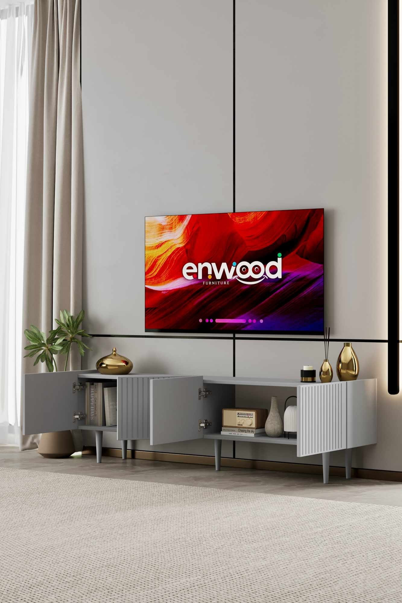 Comoda TV Capella 180, 180 x 50 x 29 cm, gri deschis, MDF, capacitate 32 kg, light gri — imaginea 3