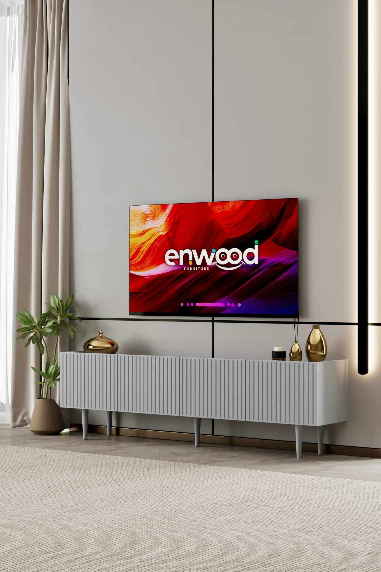 Comoda TV Capella 180, 180 x 50 x 29 cm, gri deschis, MDF, capacitate 32 kg, light gri — imaginea 4