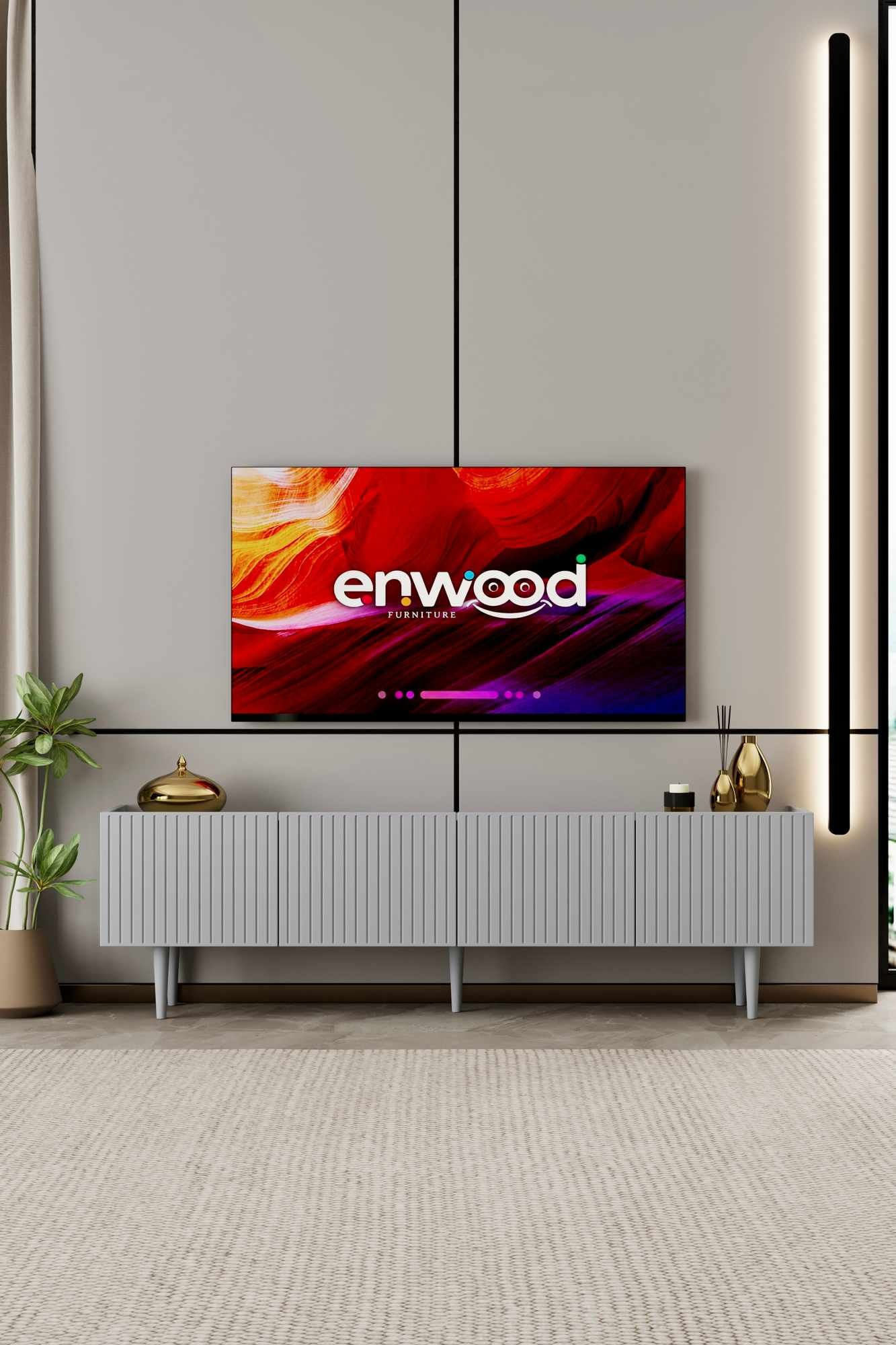 Comoda TV Capella 180, 180 x 50 x 29 cm, gri deschis, MDF, capacitate 32 kg, light gri — imaginea 5