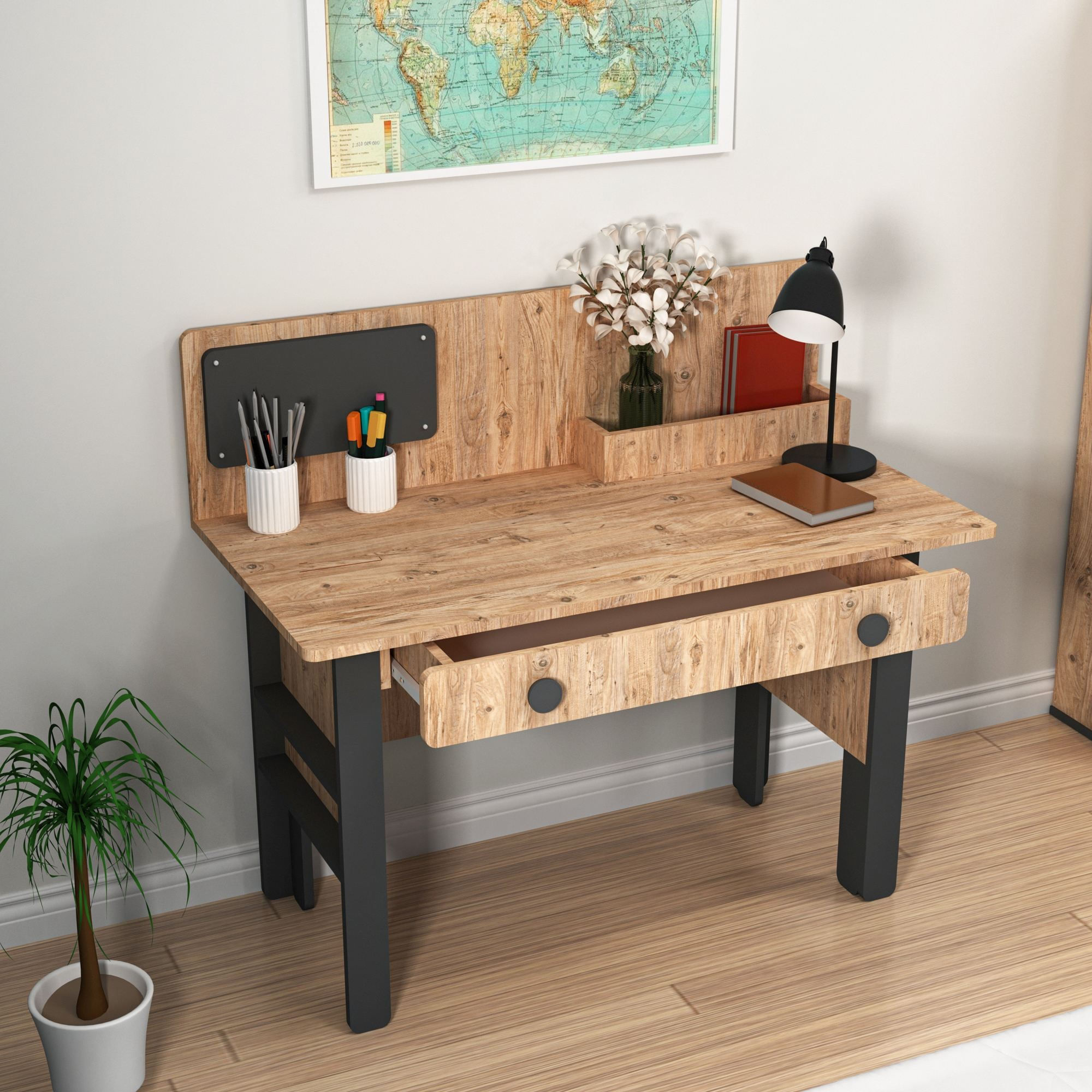 Birou Valerin, 120 x 72 x 60 cm, pin atlantic antracit, PAL melaminat — imaginea 4