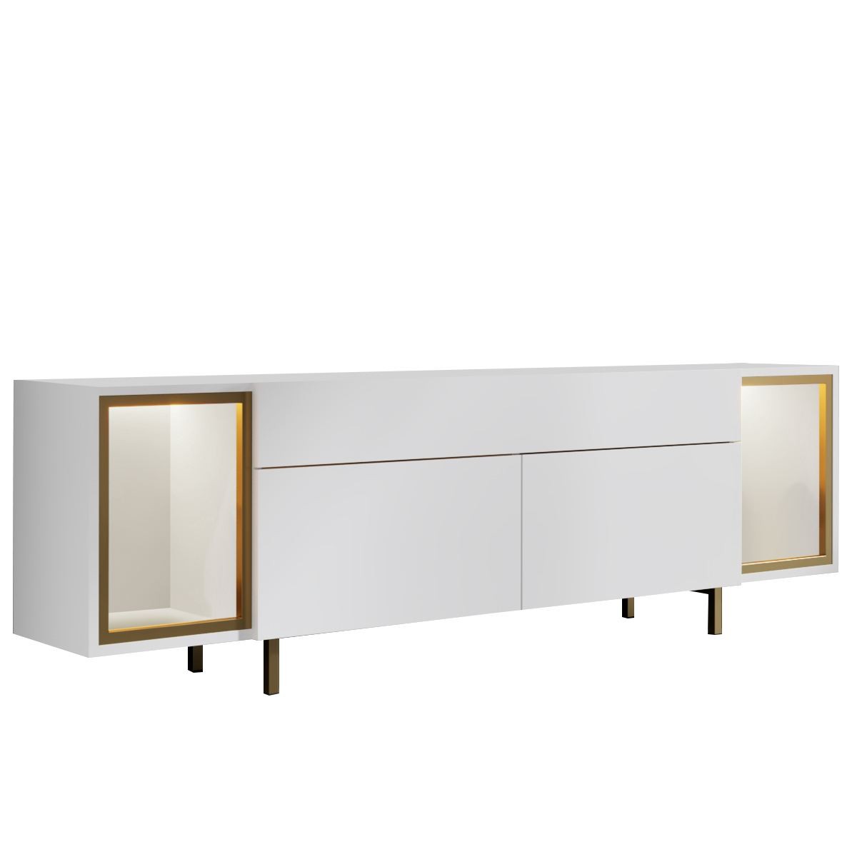 Comoda TV Zenith, 180 x 55 x 32 cm, alb auriu, PAL melaminat, spatiu de depozitare, fixare pe perete, alb / gold — imaginea 2