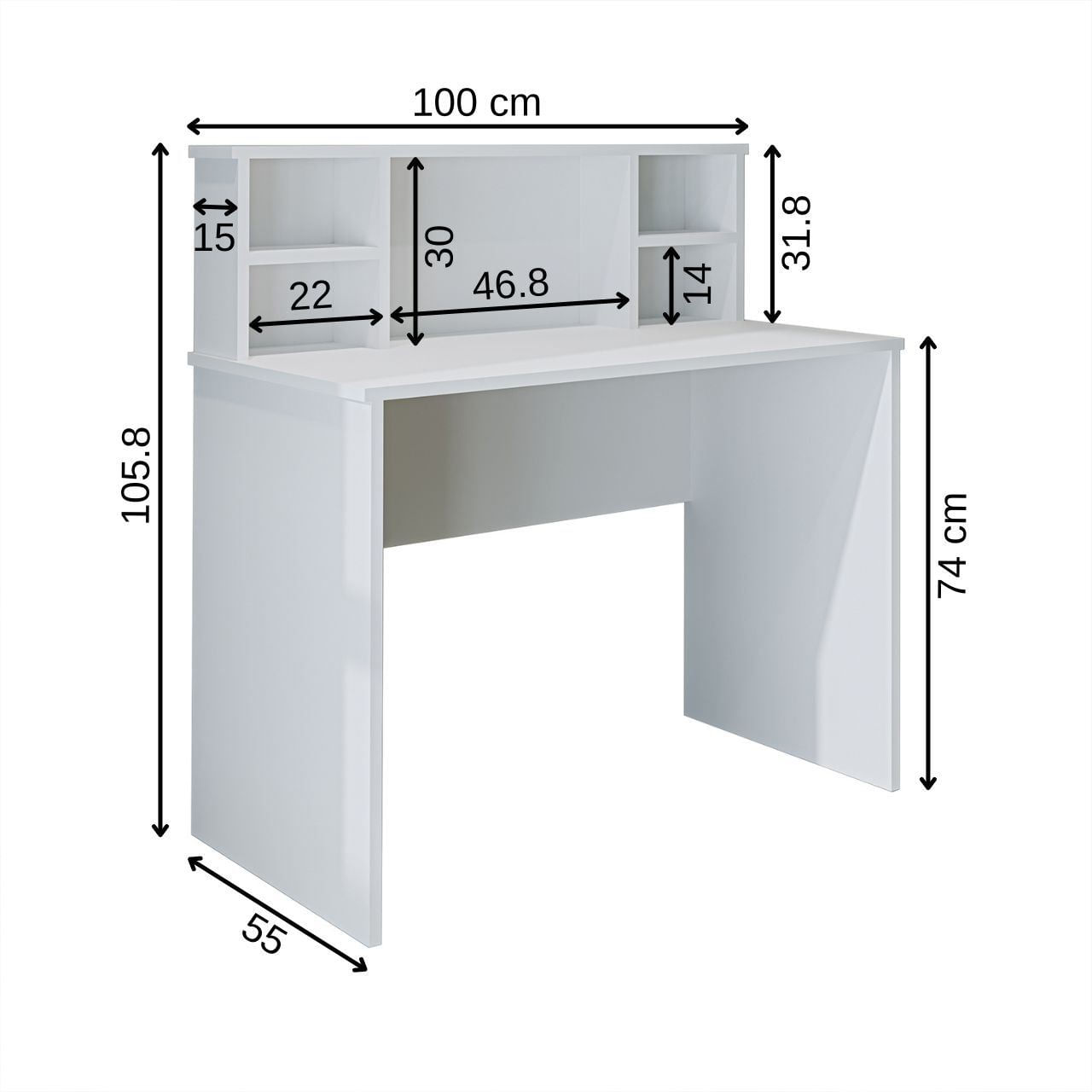 Birou 2634, 100 x 105,8 x 55 cm, alb, PAL melaminat — imaginea 3