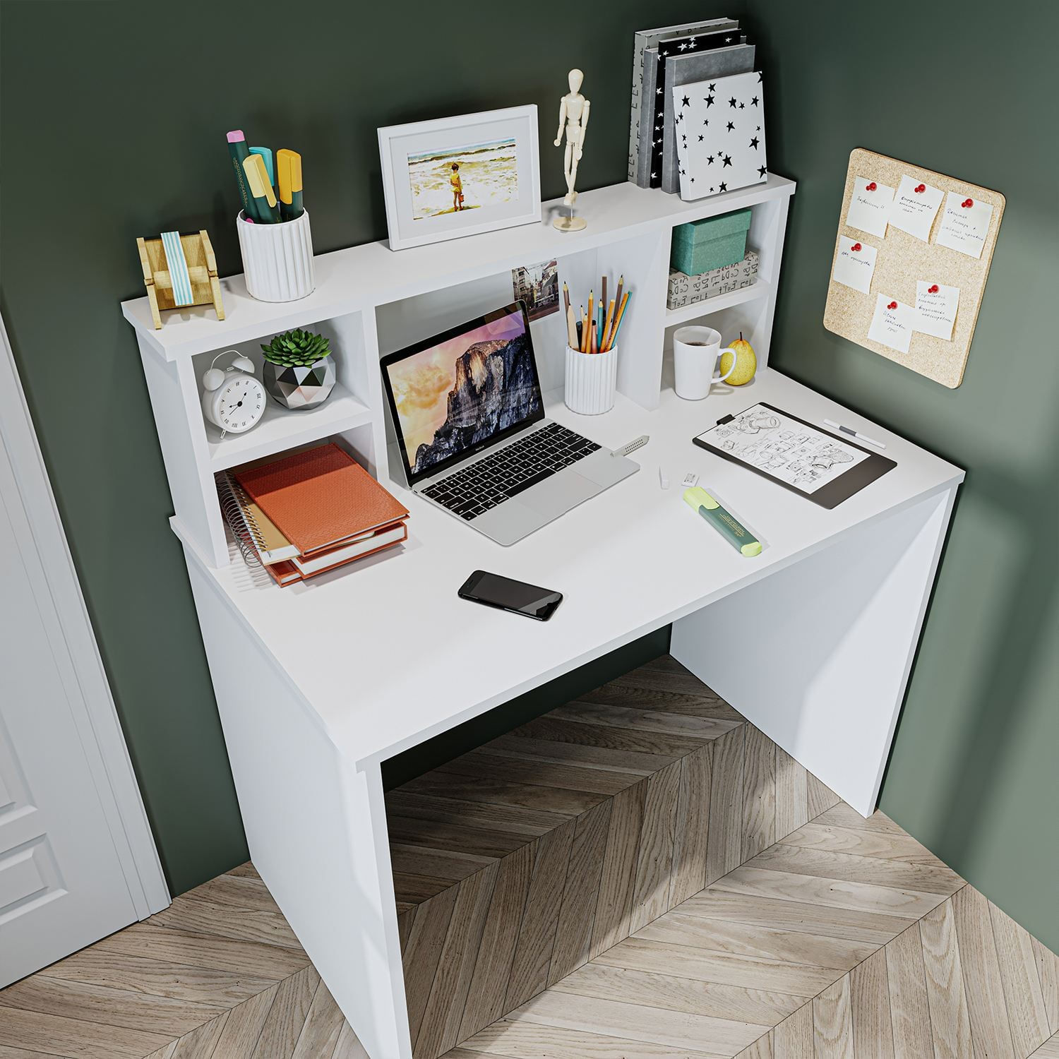 Birou 2634, 100 x 105,8 x 55 cm, alb, PAL melaminat — imaginea 5