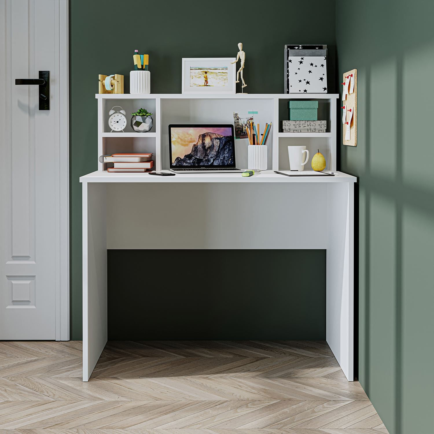Birou 2634, 100 x 105,8 x 55 cm, alb, PAL melaminat — imaginea 6