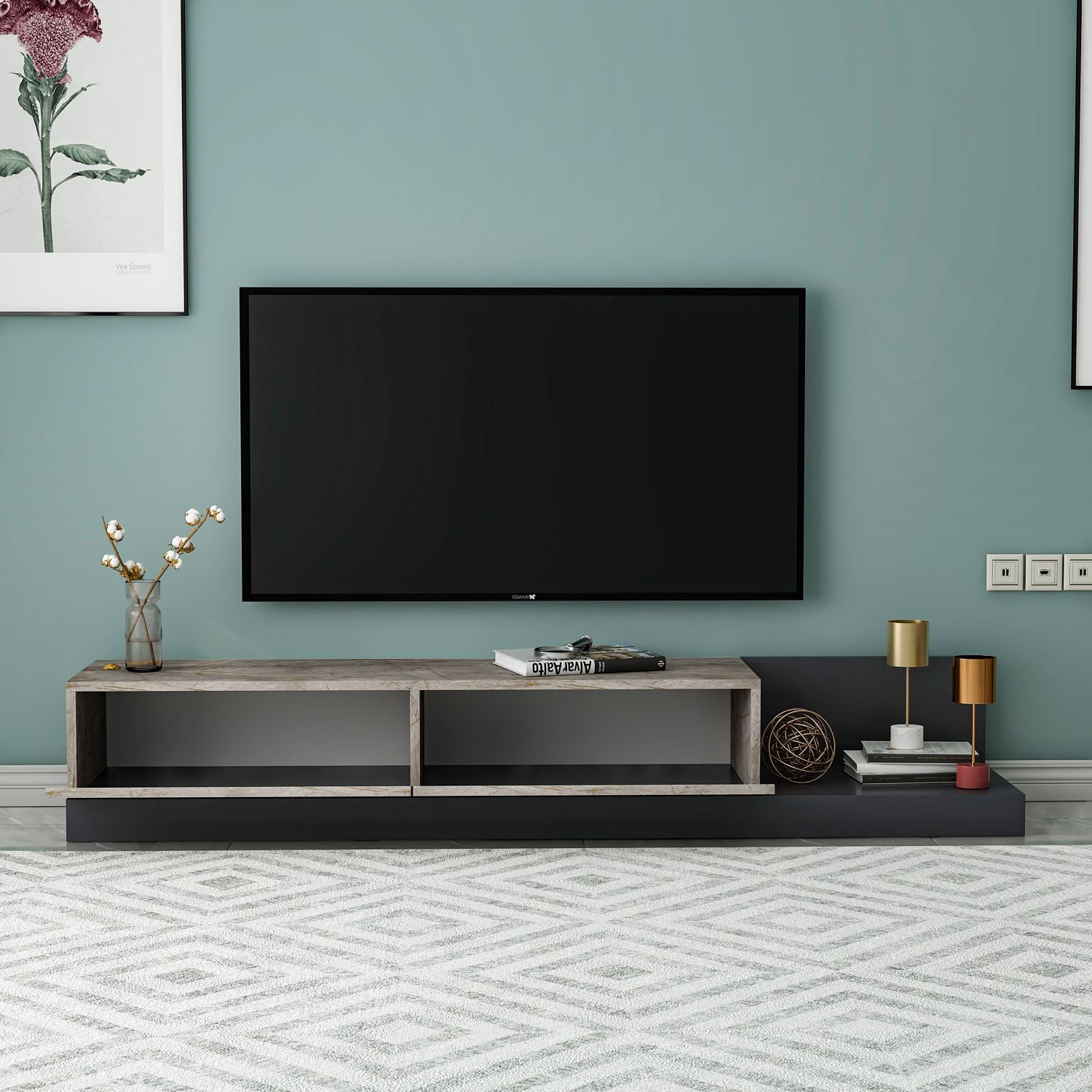 Comoda TV Major, 180 x 30 x 37 cm, gordion marmura antracit, PAL melaminat, gordion marble / antracit — imaginea 8