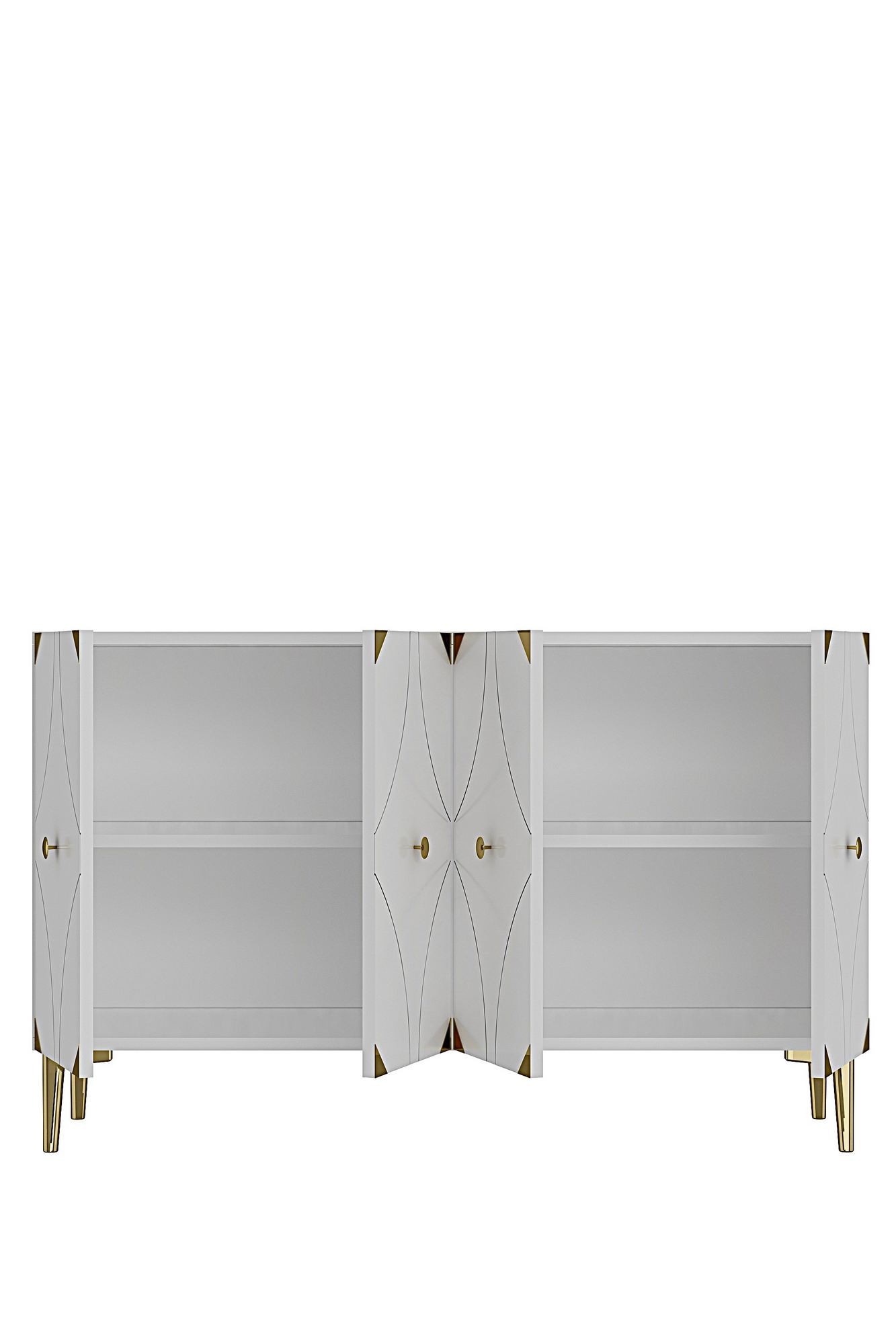 Consola Alfa 120, 120 x 75 x 32 cm, alb auriu, PAL melaminat, spatiu de depozitare, alb / gold — imaginea 2