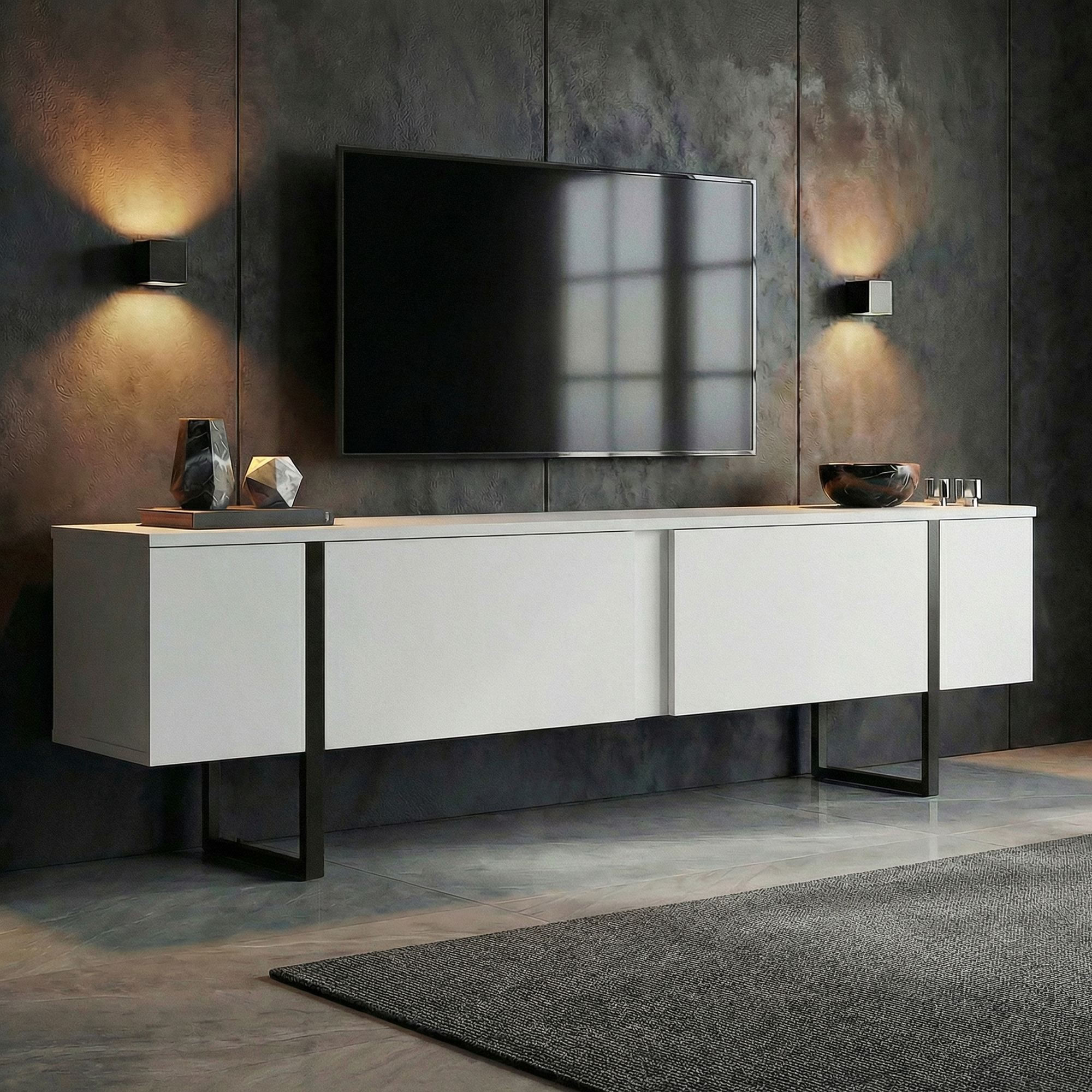 Comoda TV Onera, 180 x 45 x 30 cm, PAL melaminat, alb / negru — imaginea 6