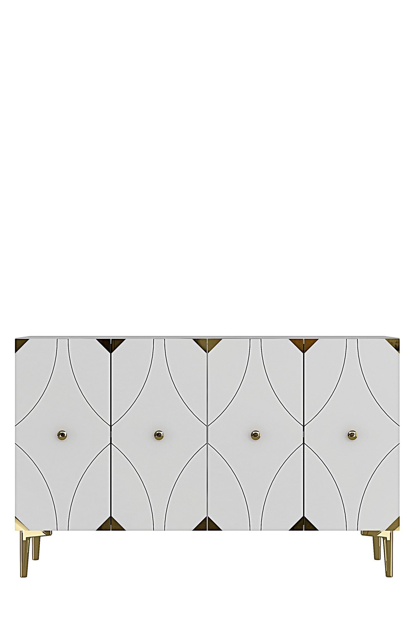 Consola Alfa 120, 120 x 75 x 32 cm, alb auriu, PAL melaminat, spatiu de depozitare, alb / gold — imaginea 5