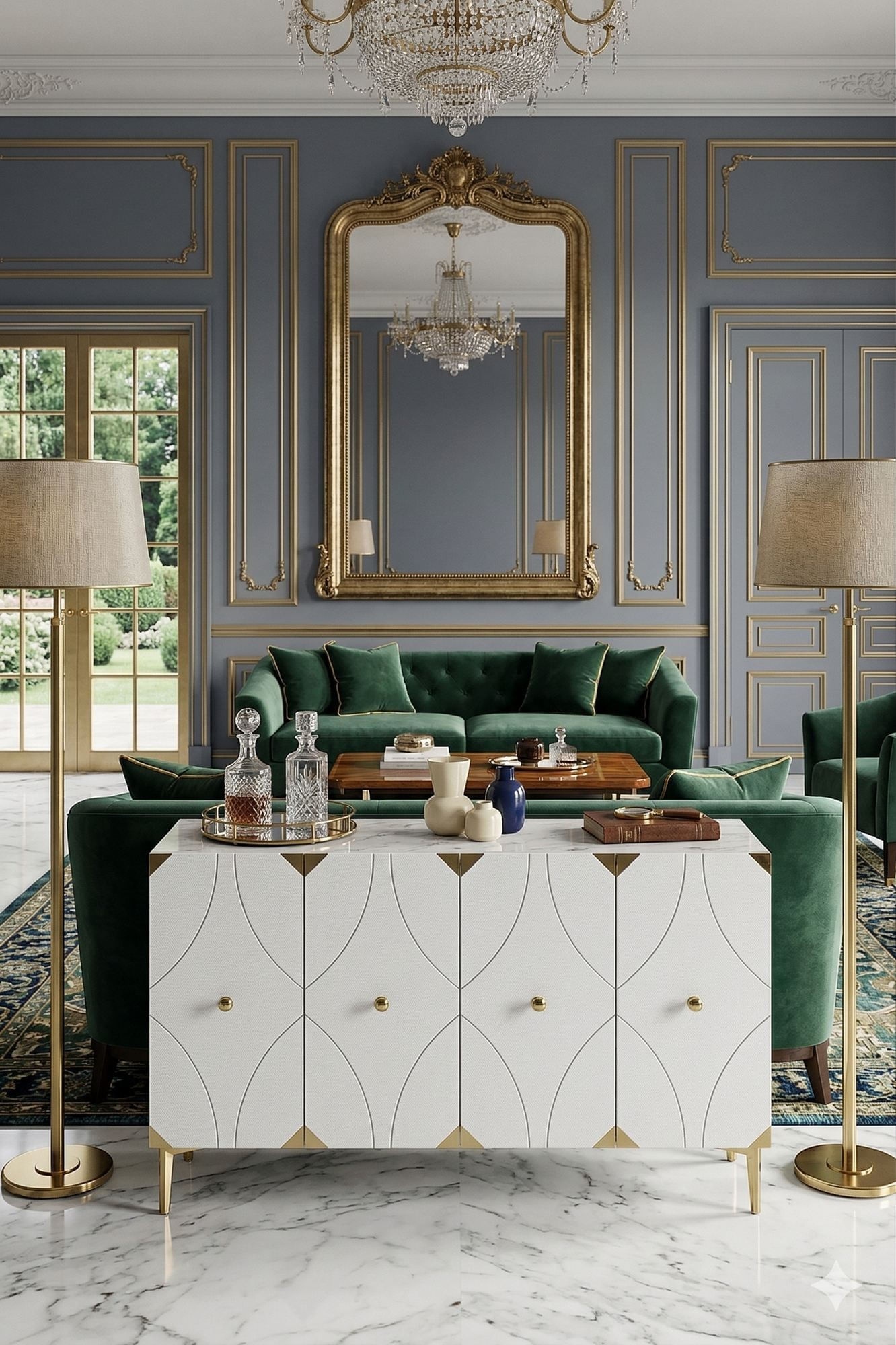 Consola Alfa 120, 120 x 75 x 32 cm, alb auriu, PAL melaminat, spatiu de depozitare, alb / gold — imaginea 6