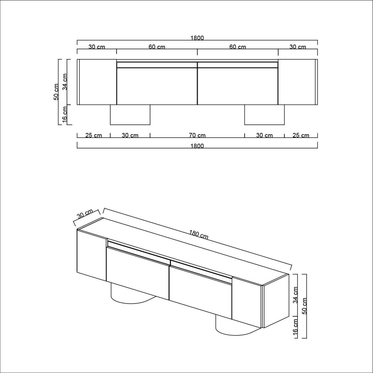 Comoda TV Bohem, 180 x 50 x 30 cm, nuc negru, PAL melaminat — imaginea 2