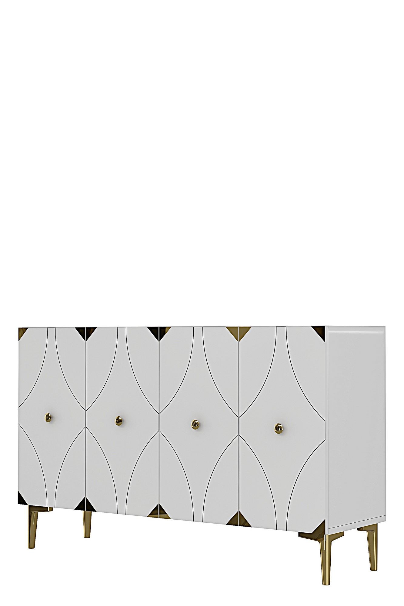 Consola Alfa 120, 120 x 75 x 32 cm, alb auriu, PAL melaminat, spatiu de depozitare, alb / gold — imaginea 7