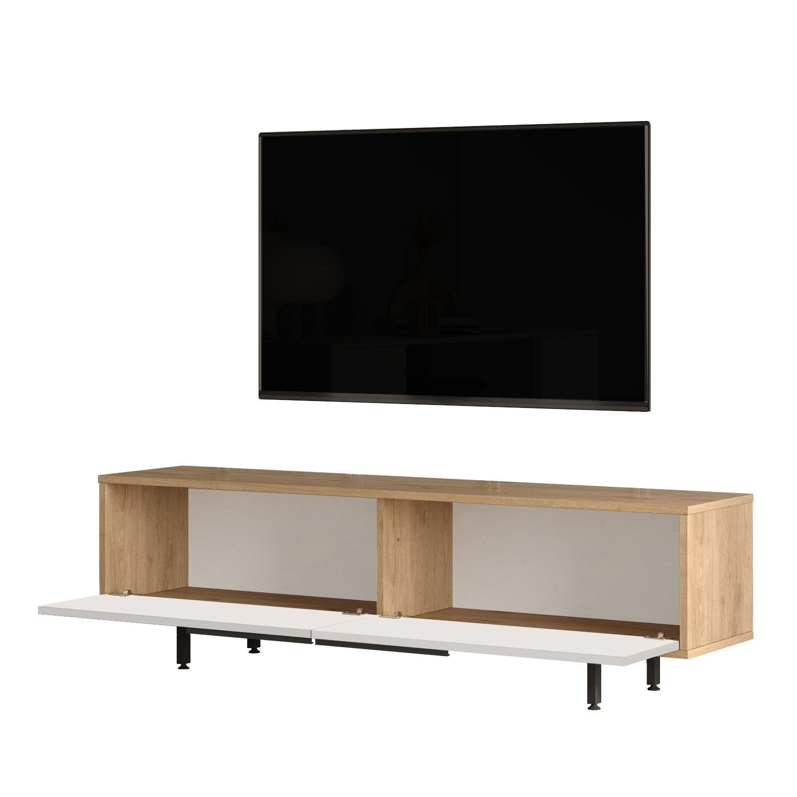 Comoda TV ON1-SW, 160 x 45,1 x 35,5 cm, stejar alb, PAL melaminat — imaginea 5
