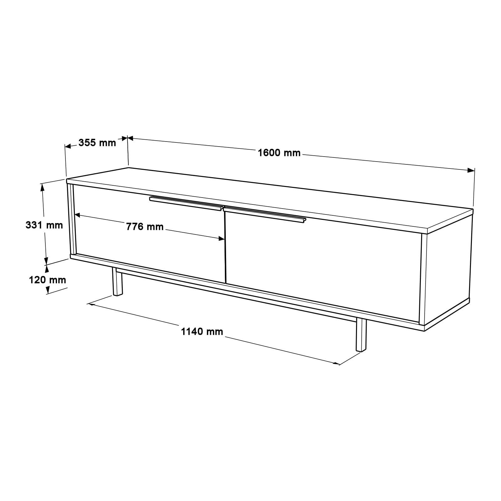 Comoda TV ON1-SW, 160 x 45,1 x 35,5 cm, stejar alb, PAL melaminat — imaginea 6