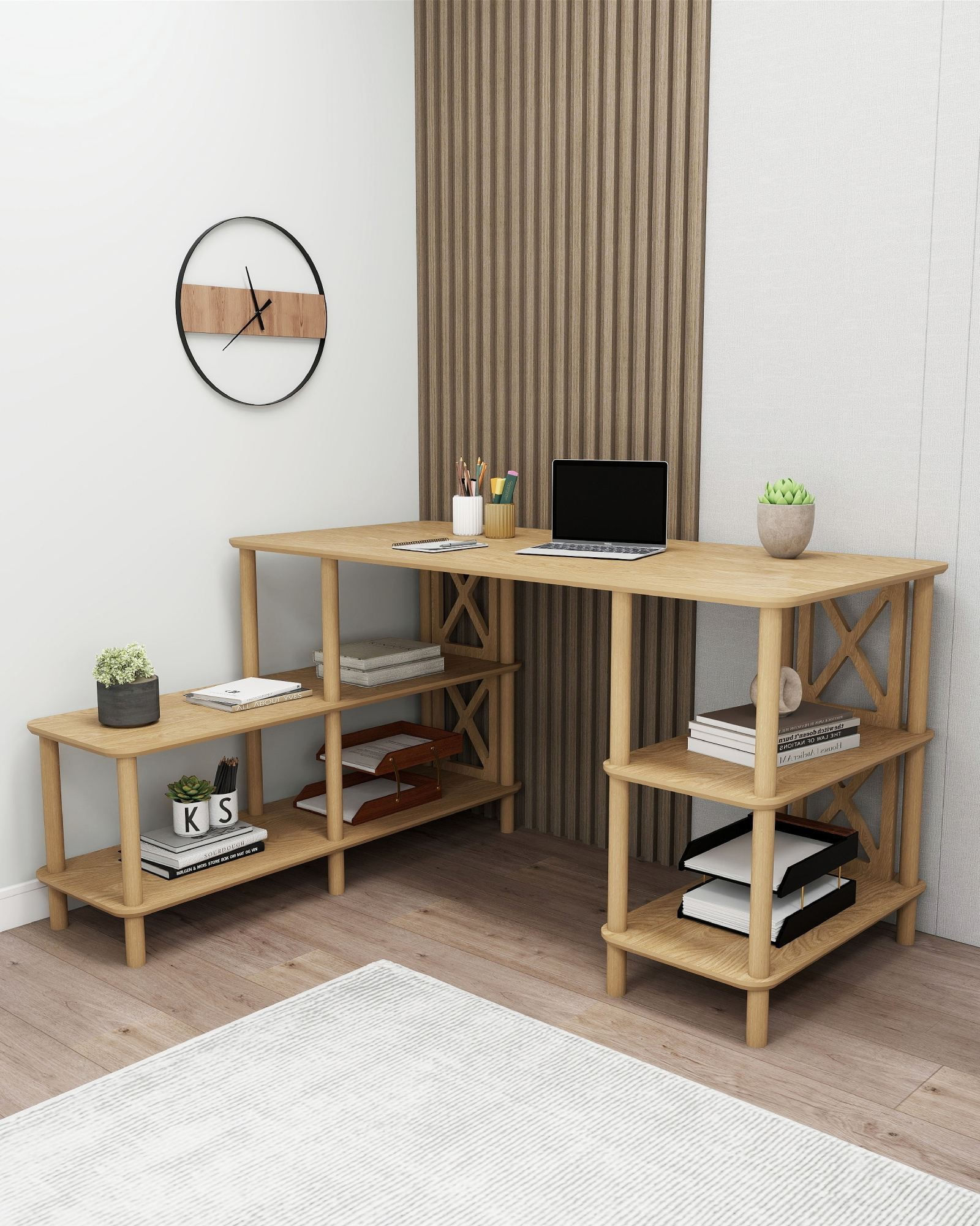 Birou Legno, 145 x 75 x 65 cm, stejar, MDF, capacitate 15 kg — imaginea 2