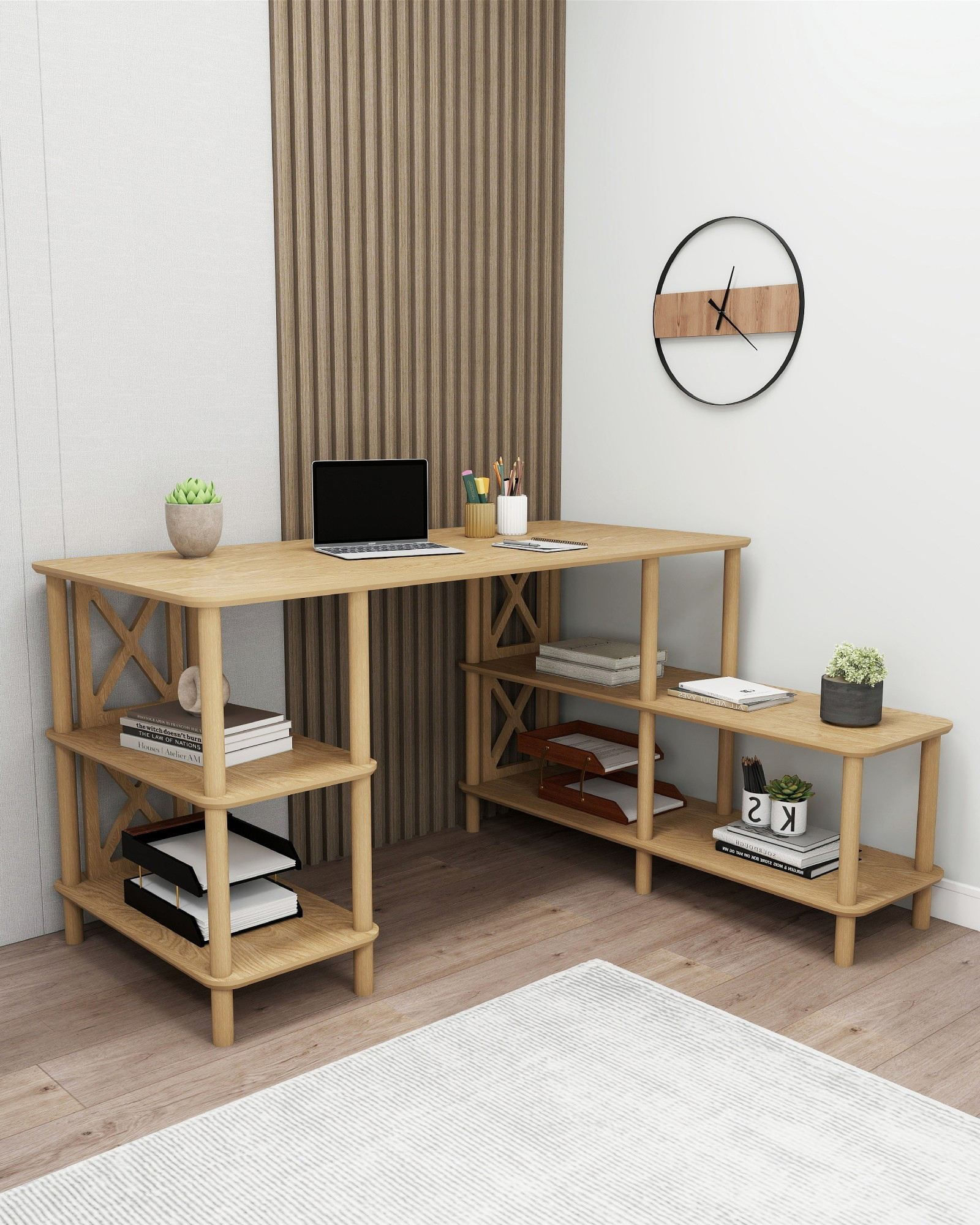 Birou Legno, 145 x 75 x 65 cm, stejar, MDF, capacitate 15 kg — imaginea 4