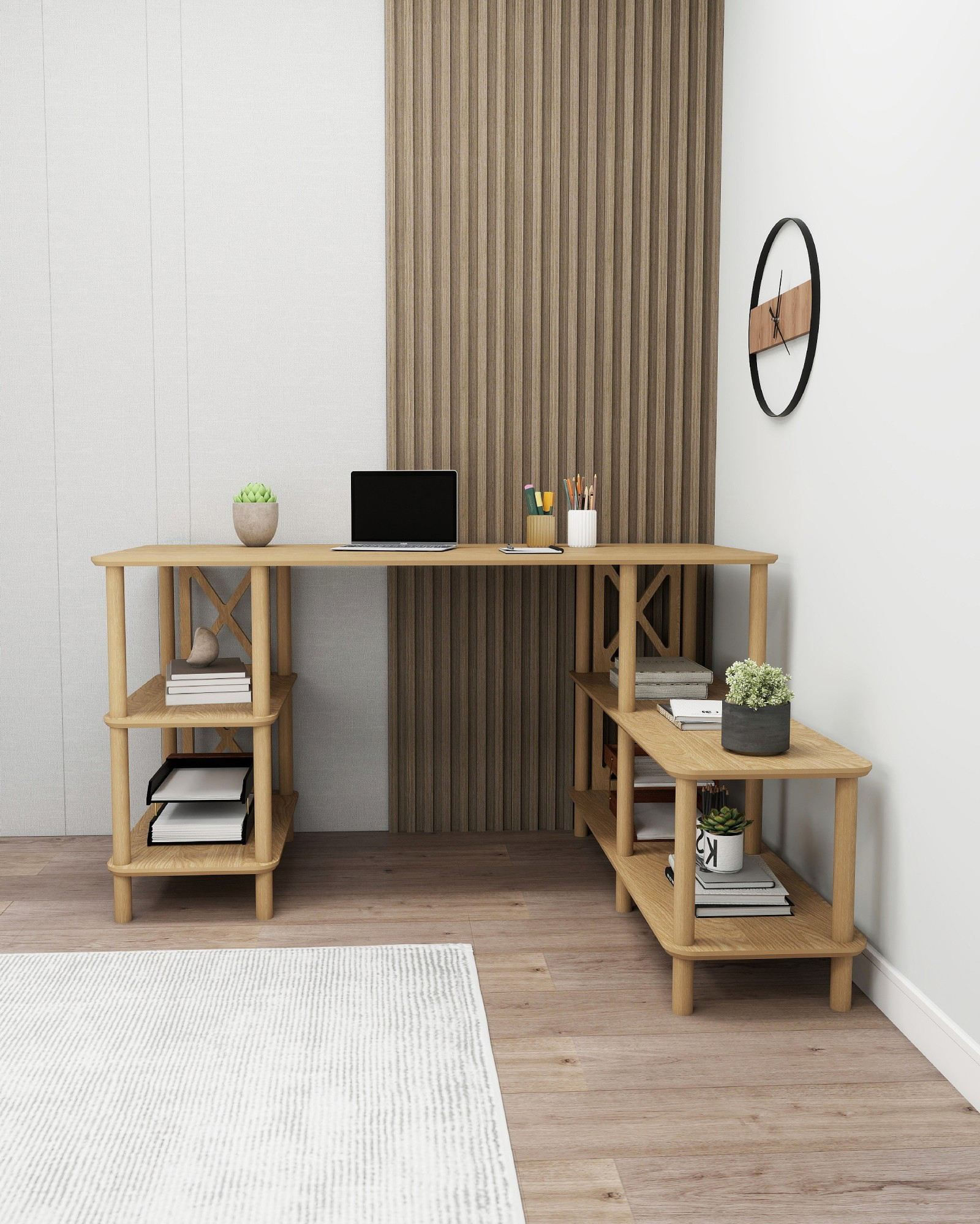 Birou Legno, 145 x 75 x 65 cm, stejar, MDF, capacitate 15 kg — imaginea 5