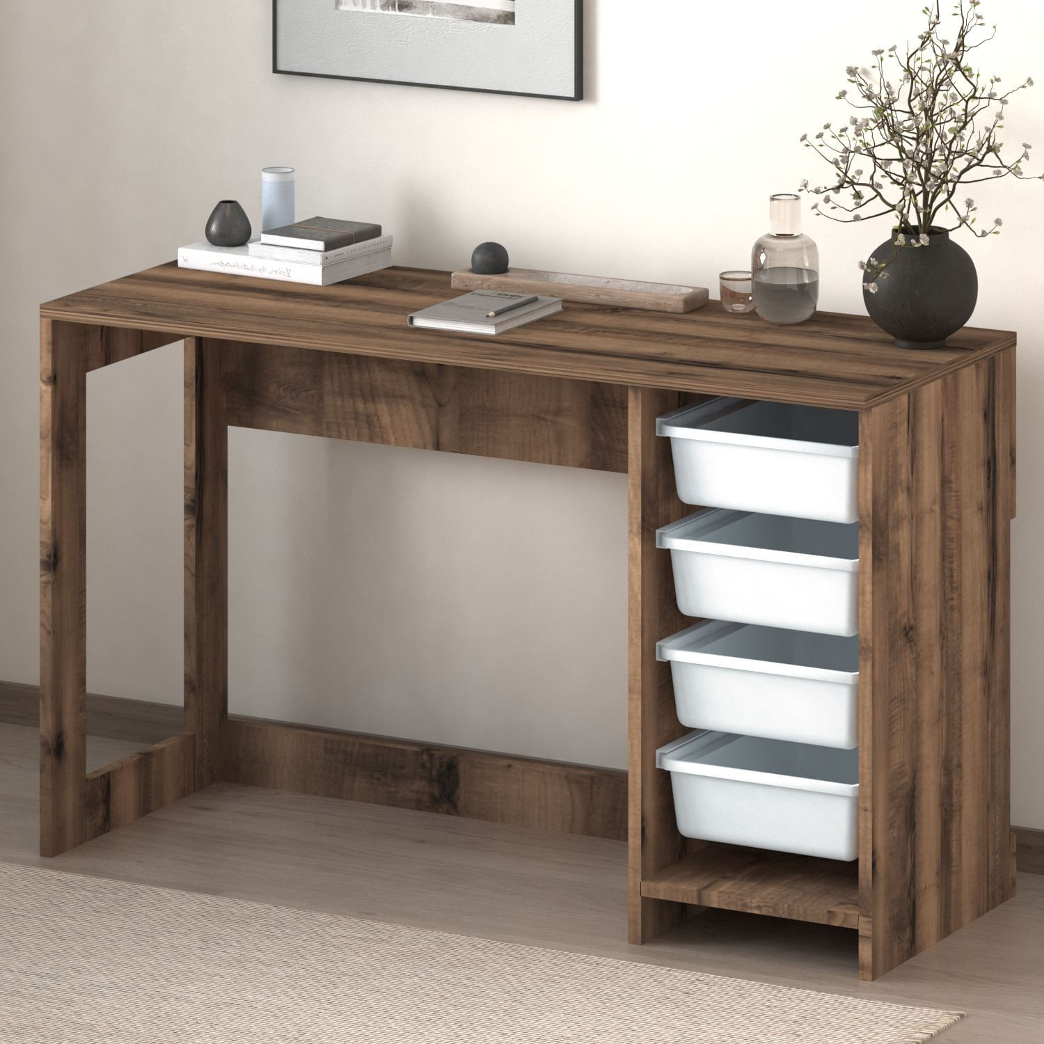 Birou Hero, 120 x 73 x 45 cm, alb nuc antichizat, PAL melaminat, alb / antique nuc — imaginea 3