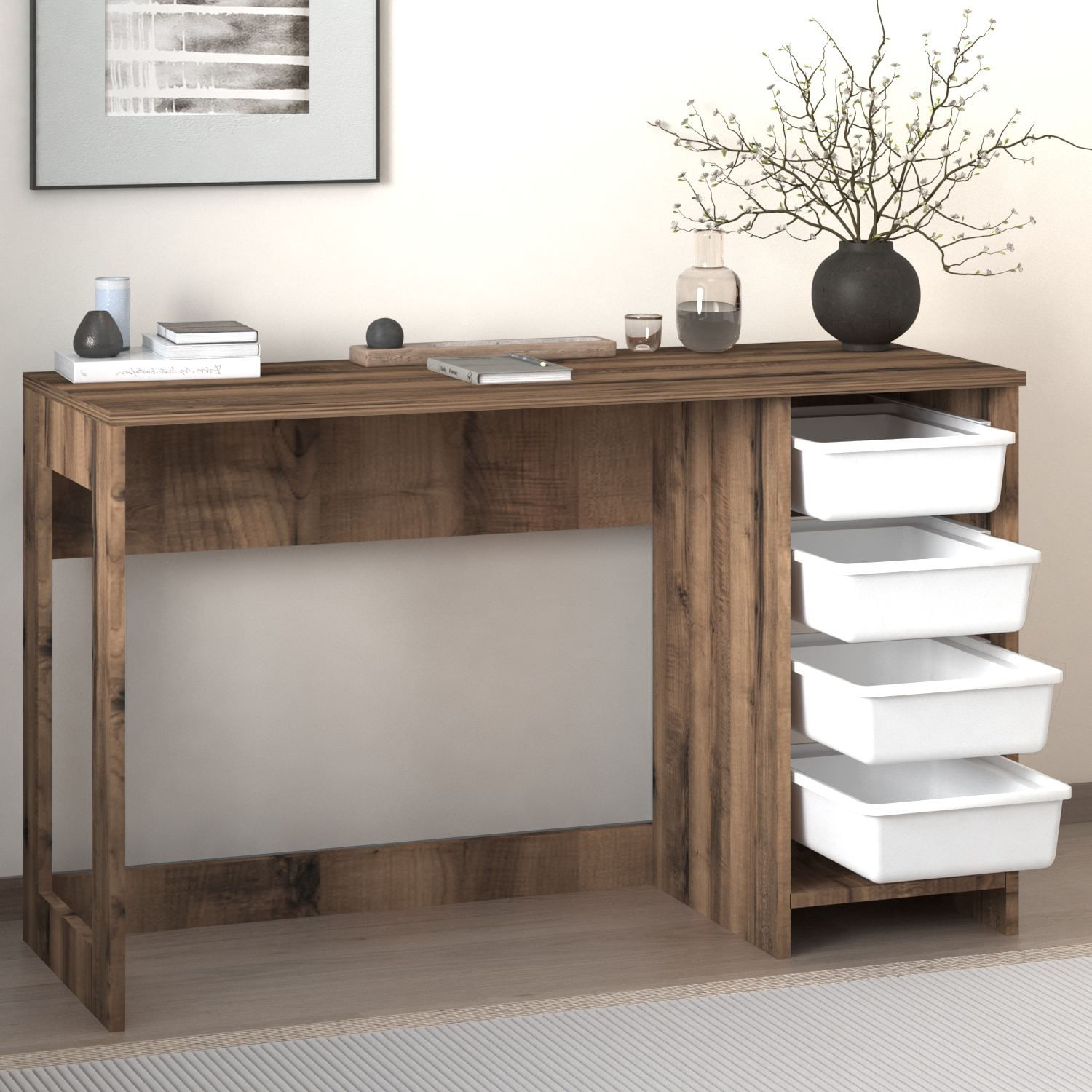 Birou Hero, 120 x 73 x 45 cm, alb nuc antichizat, PAL melaminat, alb / antique nuc — imaginea 4