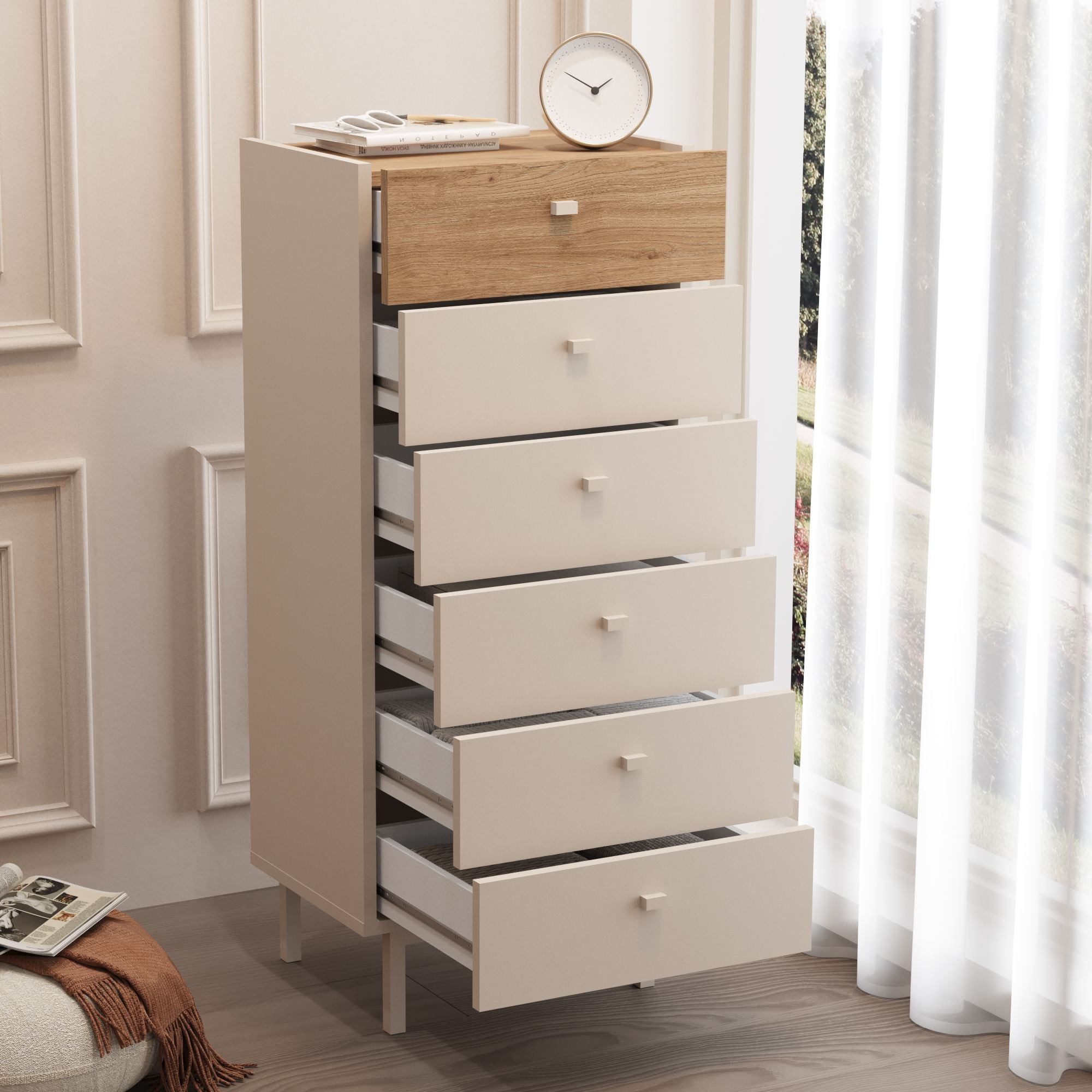 Comoda dormitor Luke - LK5-CS, 47,9 x 113,2 x 36,8 cm, sand stejar, PAL melaminat, spatiu de depozitare, fixare pe perete — imaginea 6