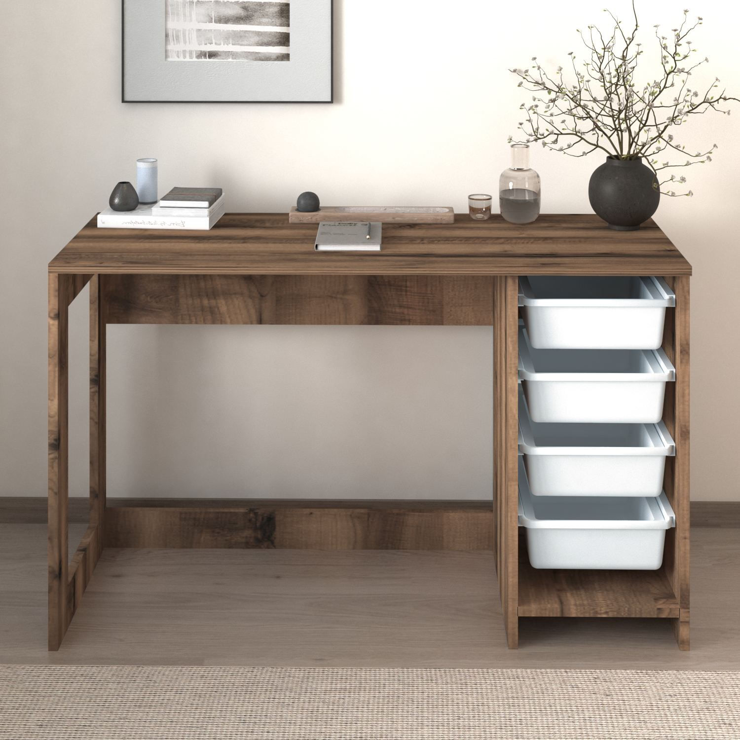 Birou Hero, 120 x 73 x 45 cm, alb nuc antichizat, PAL melaminat, alb / antique nuc — imaginea 5