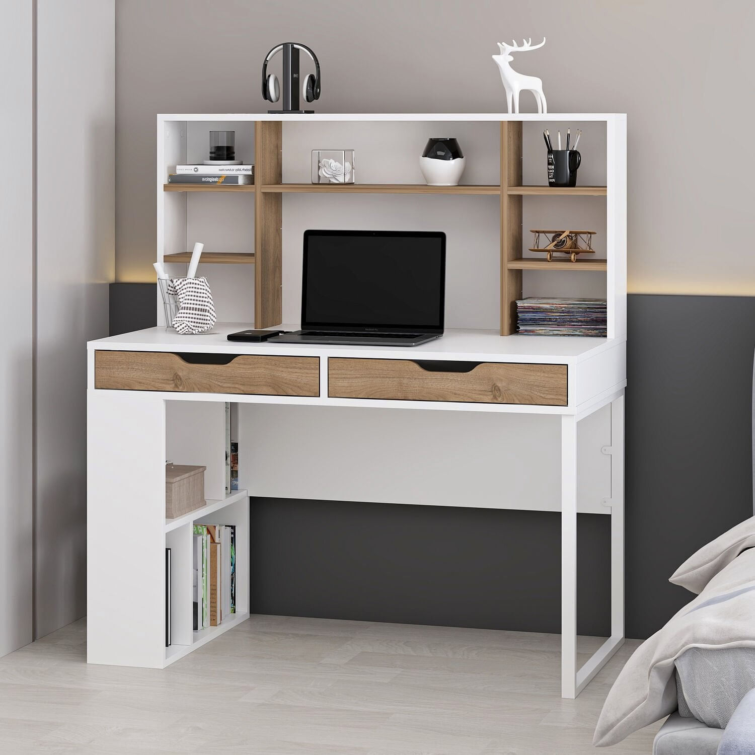 Birou Mila, 120 x 132 x 60 cm, alb nuc, PAL melaminat — imaginea 4