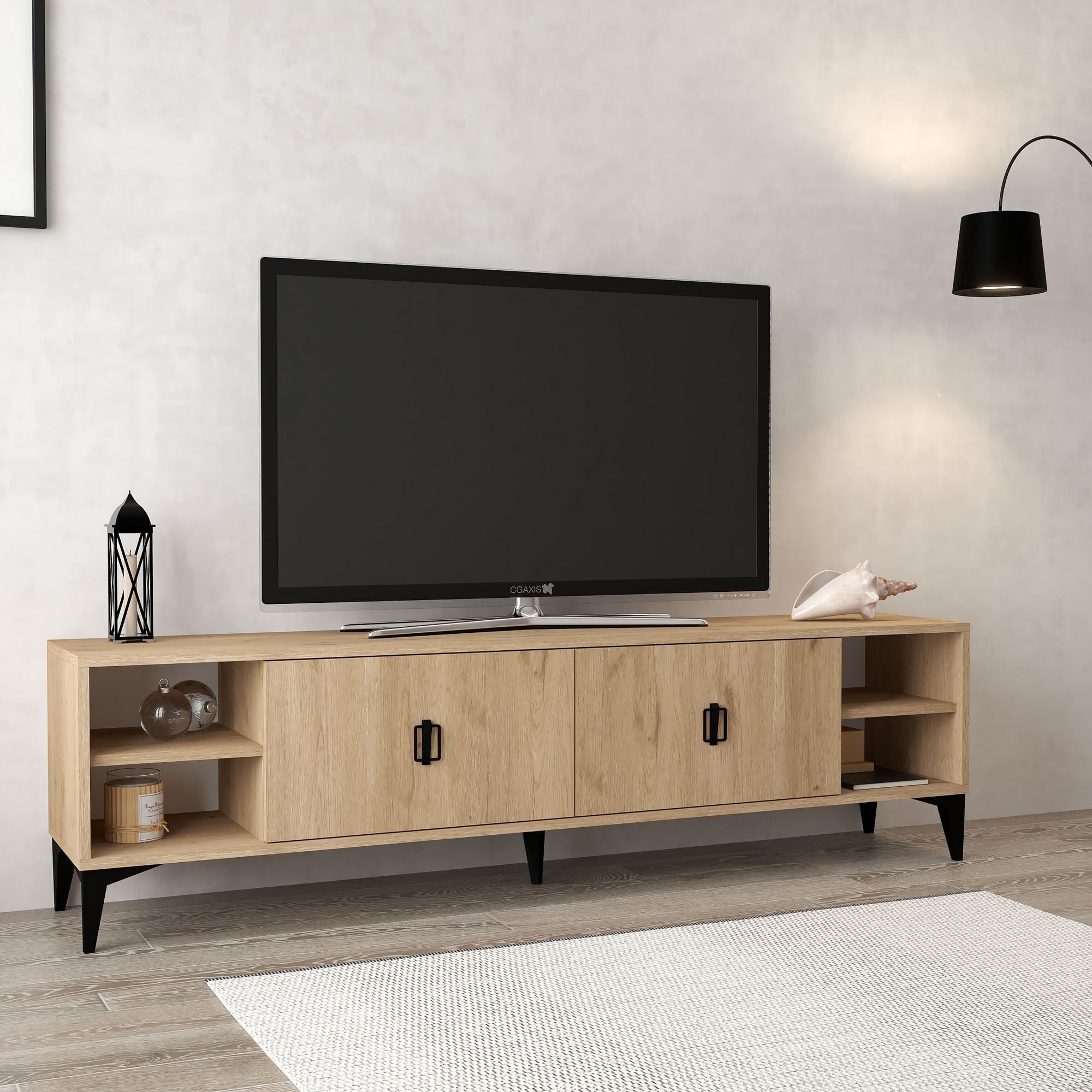 Comoda TV Deren 3807, 150 x 47 x 35 cm, stejar safir, PAL melaminat — imaginea 2