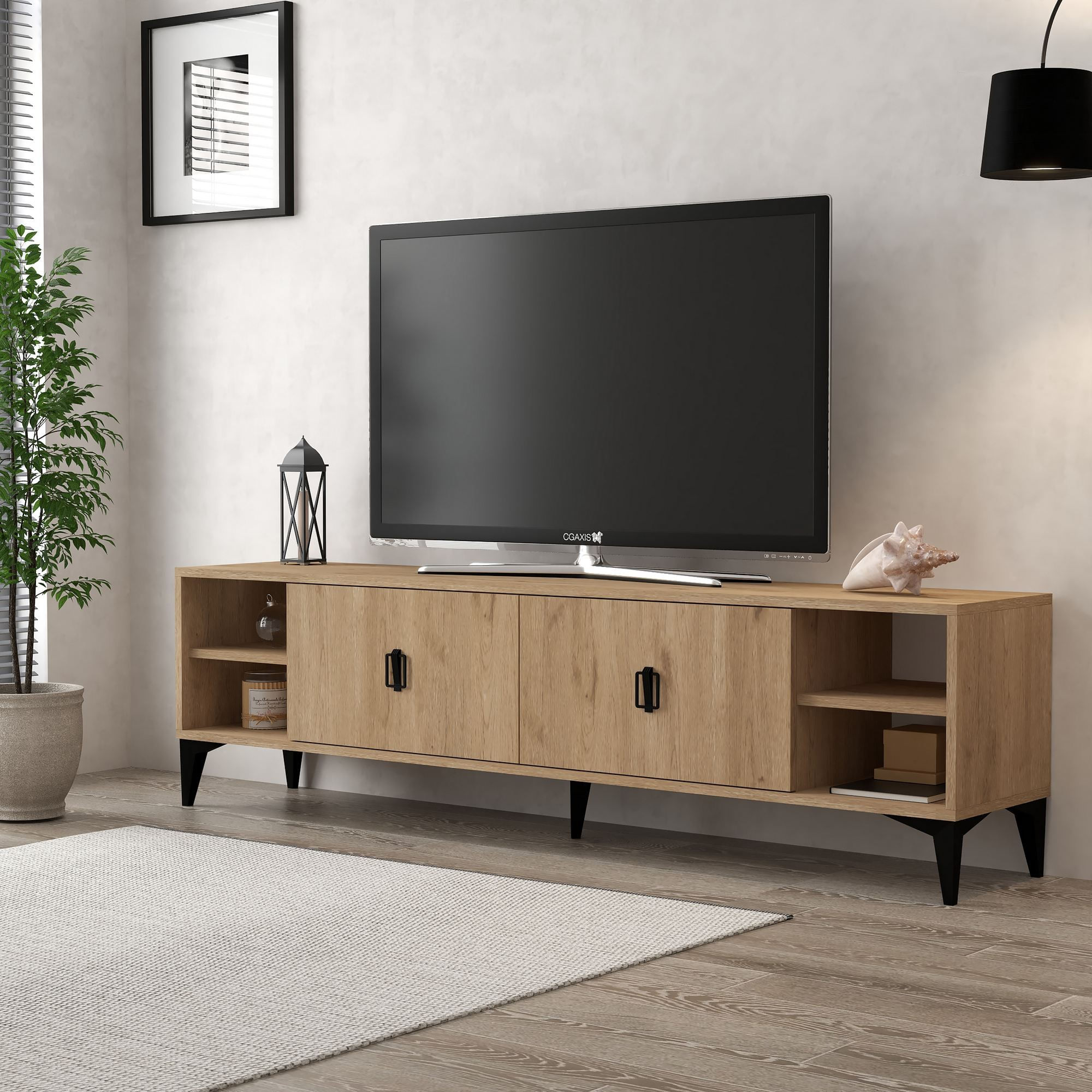 Comoda TV Deren 3807, 150 x 47 x 35 cm, stejar safir, PAL melaminat — imaginea 3