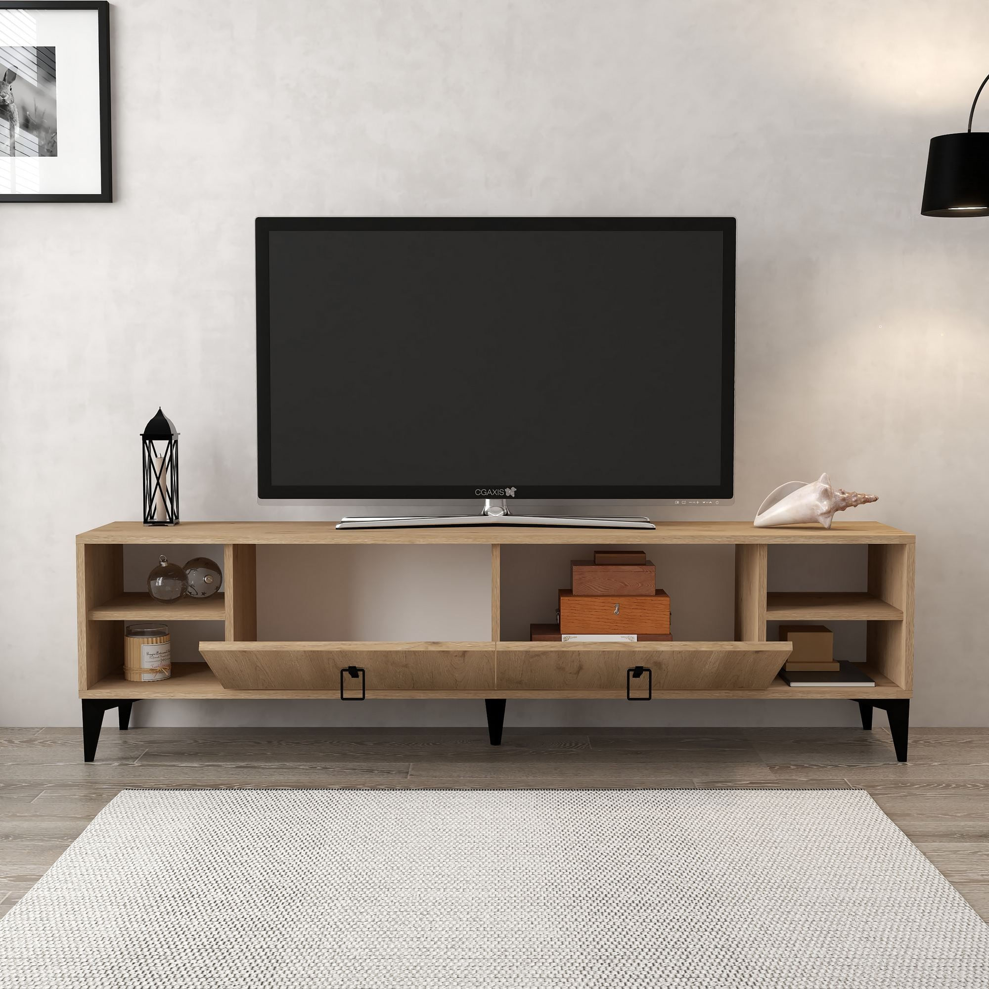Comoda TV Deren 3807, 150 x 47 x 35 cm, stejar safir, PAL melaminat — imaginea 4