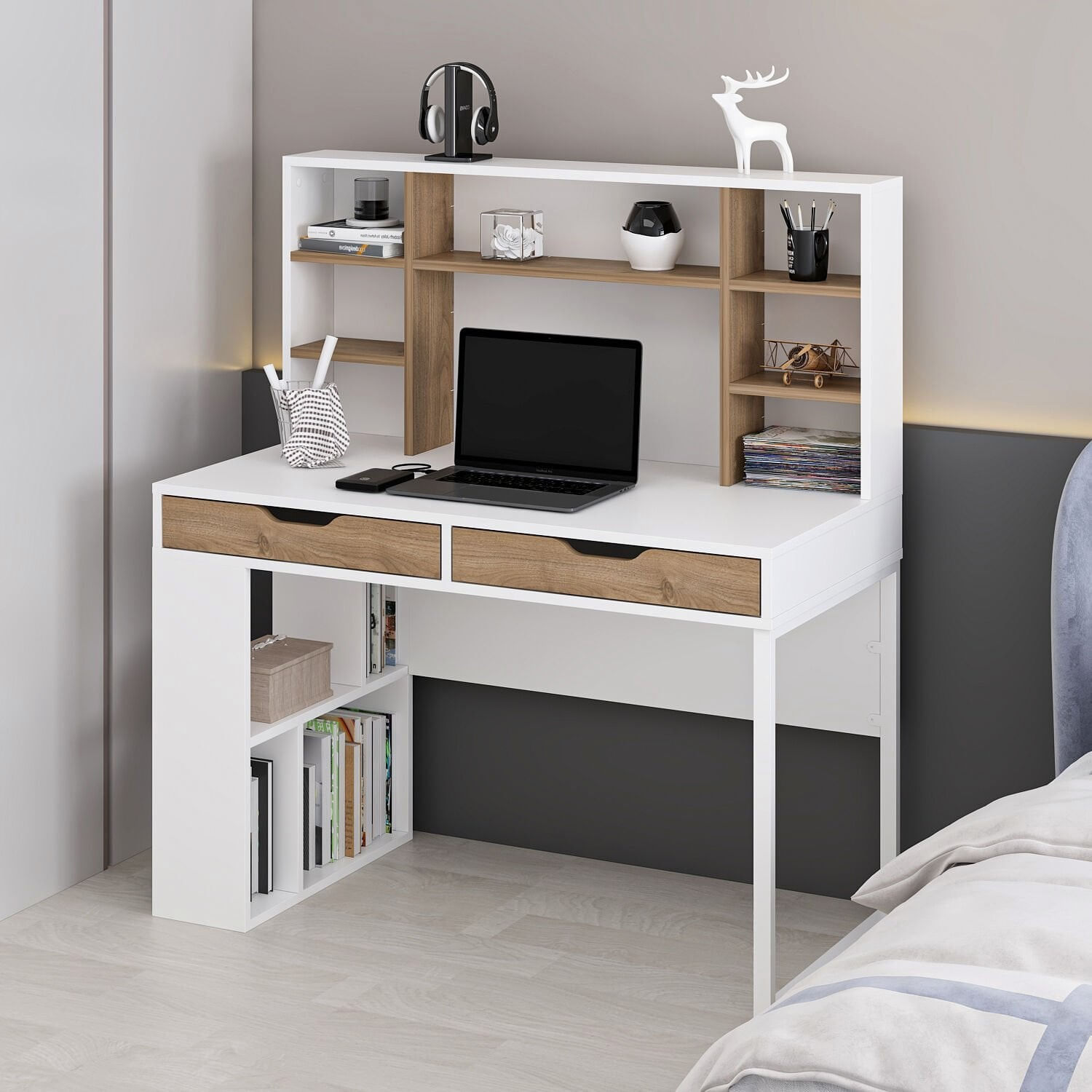 Birou Mila, 120 x 132 x 60 cm, alb nuc, PAL melaminat — imaginea 6