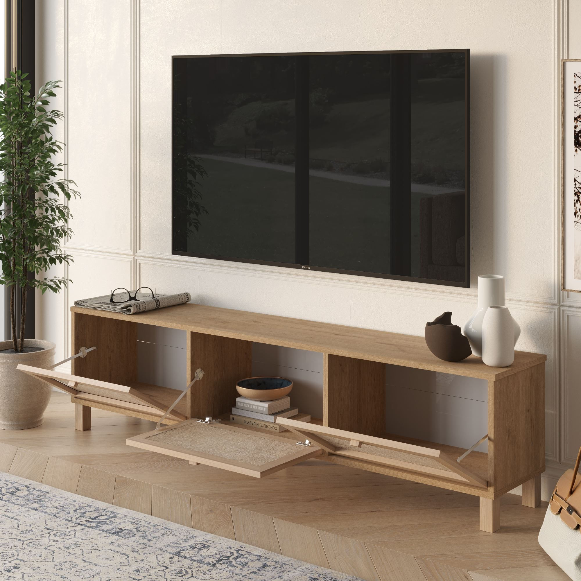Comoda TV Dune - DN2-SJ, 180 x 45,6 x 32 cm, stejar, PAL melaminat — imaginea 2