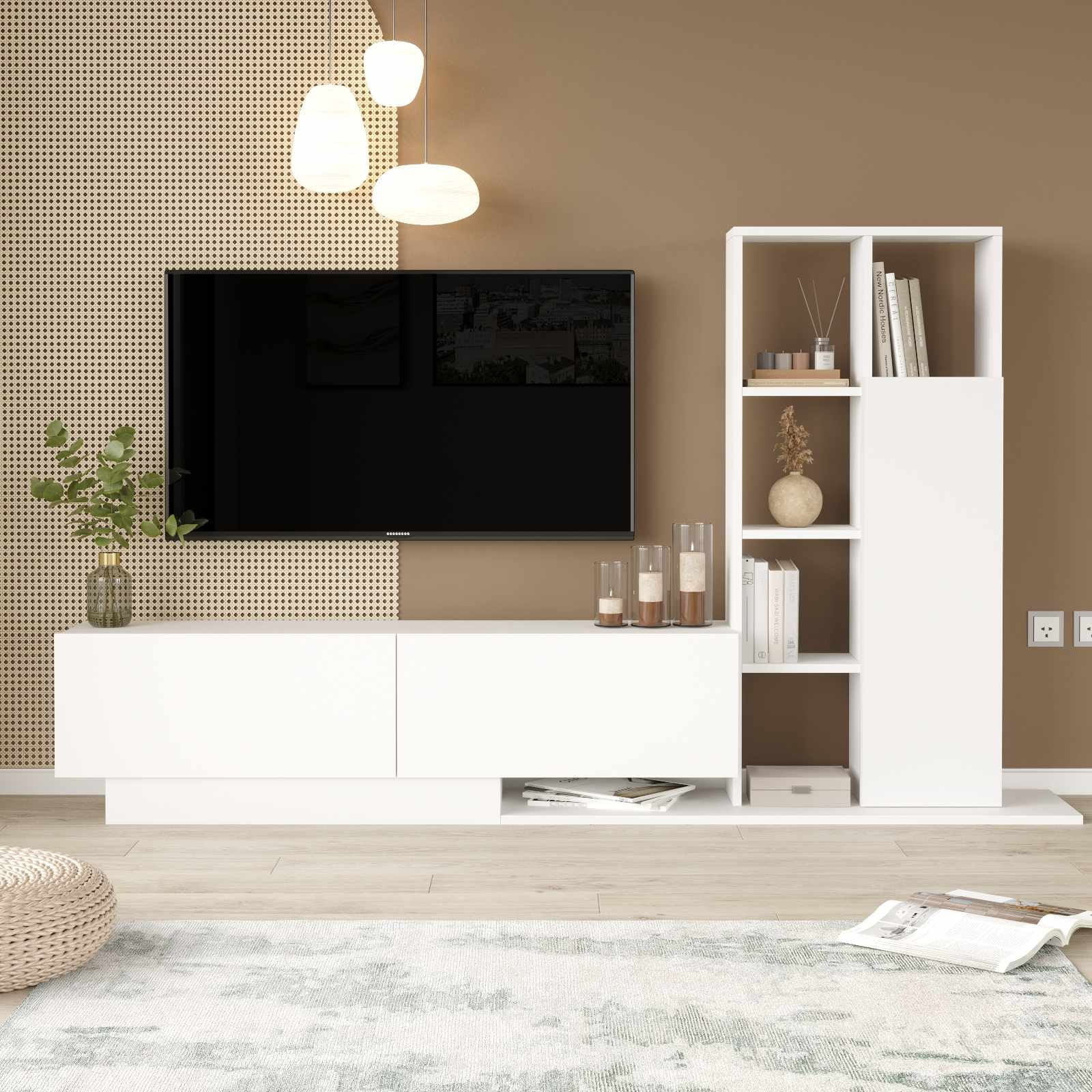 Comoda TV For1-W, 201,2 x 123,6 x 29,5 cm, alb, PAL melaminat, capacitate 60 kg — imaginea 5