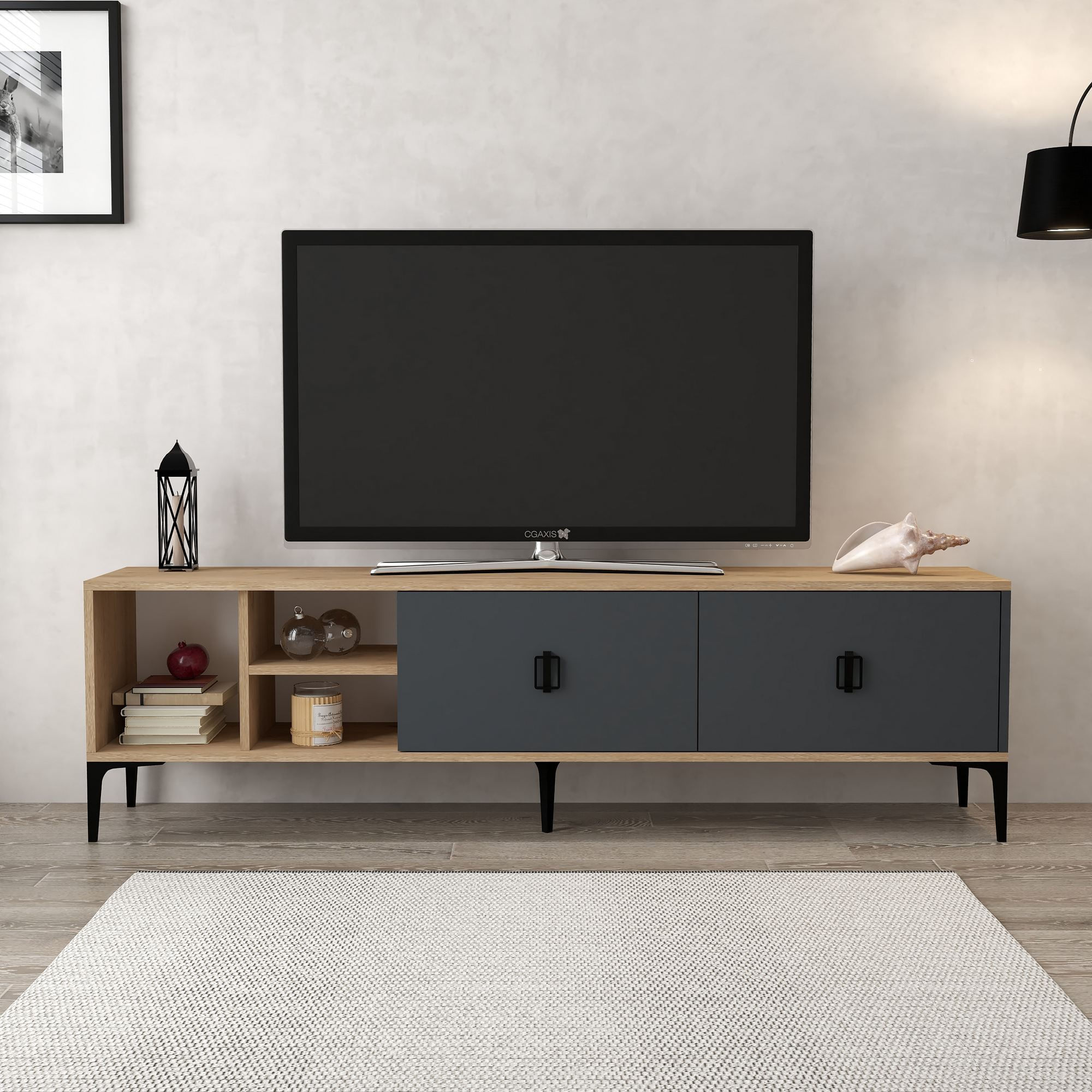 Comoda TV Era 3805, 180 x 50 x 35 cm, stejar safir antracit, PAL melaminat — imaginea 4