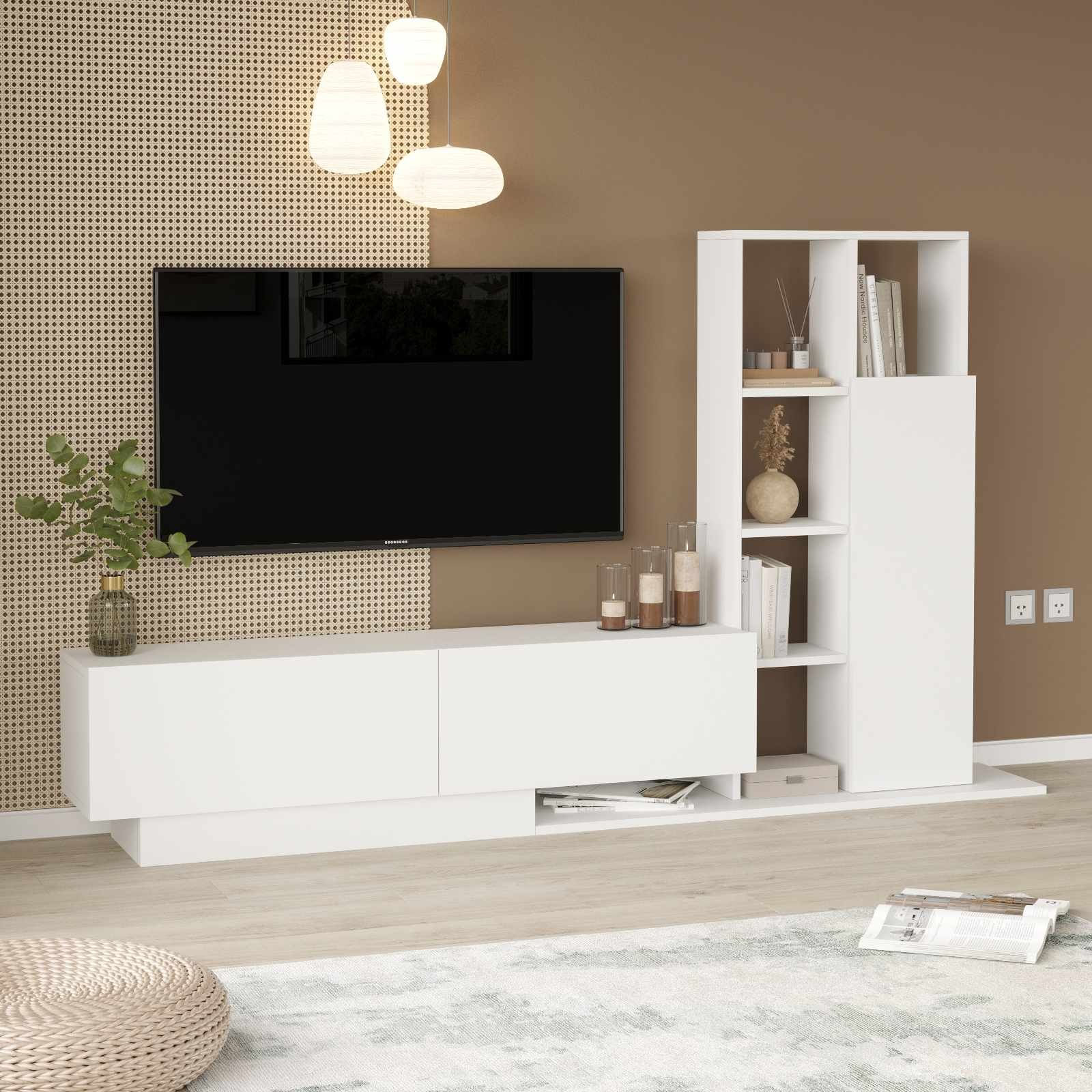 Comoda TV For1-W, 201,2 x 123,6 x 29,5 cm, alb, PAL melaminat, capacitate 60 kg — imaginea 7
