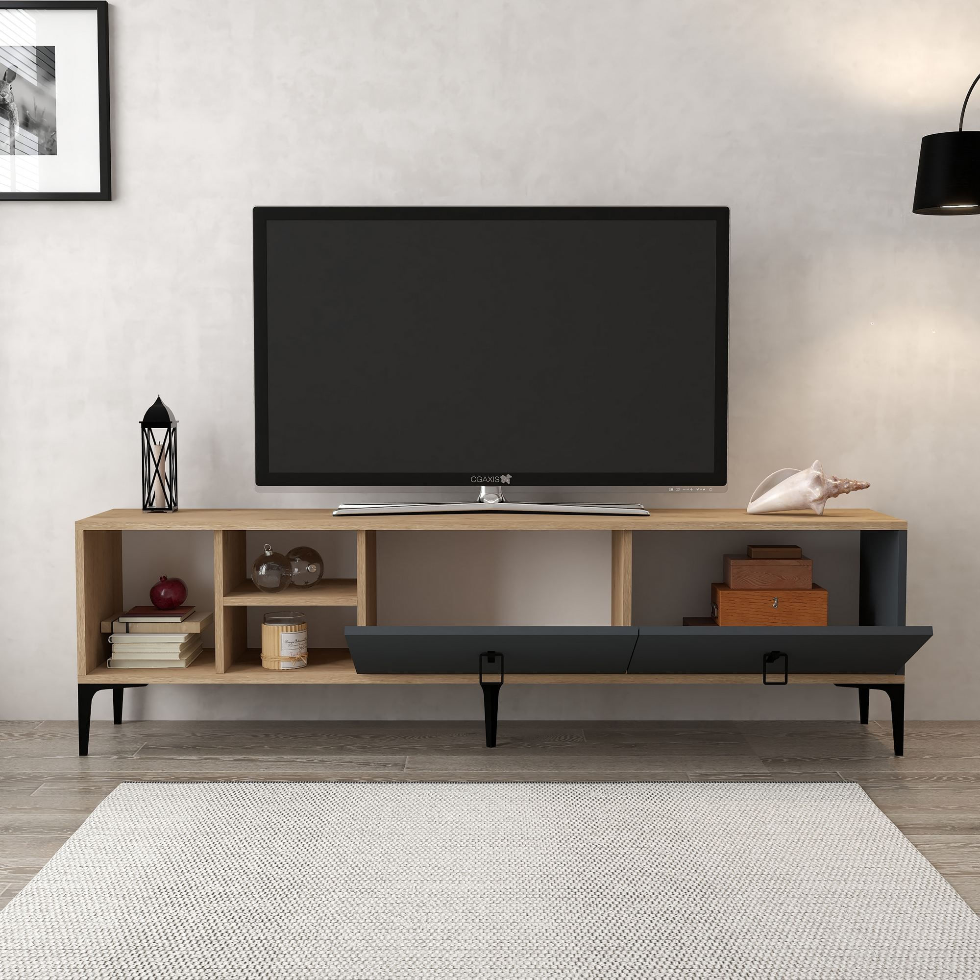 Comoda TV Era 3805, 180 x 50 x 35 cm, stejar safir antracit, PAL melaminat — imaginea 5