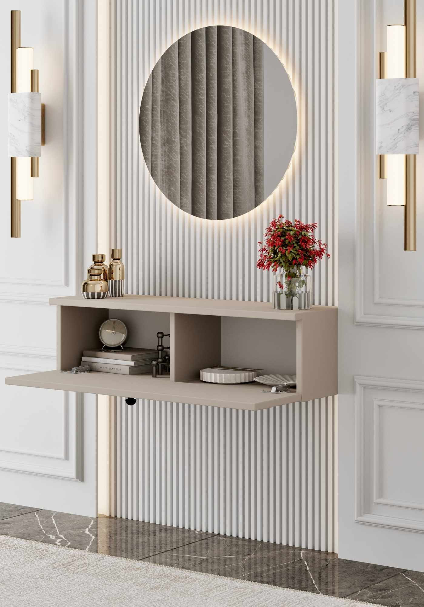 Bufet Mimosa 90, 90 x 26 x 22 cm, bej nisip, MDF, fixare pe perete, capacitate 15 kg, sandstone