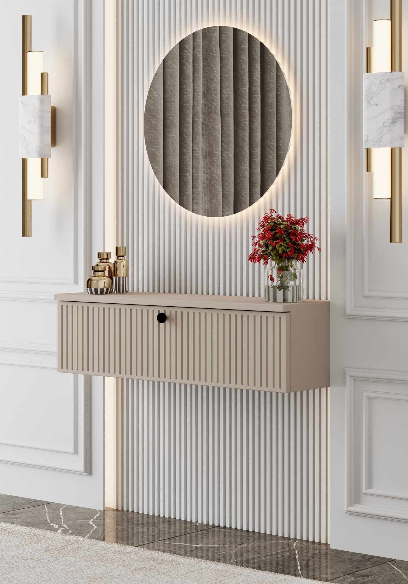 Bufet Mimosa 90, 90 x 26 x 22 cm, bej nisip, MDF, fixare pe perete, capacitate 15 kg, sandstone — imaginea 4