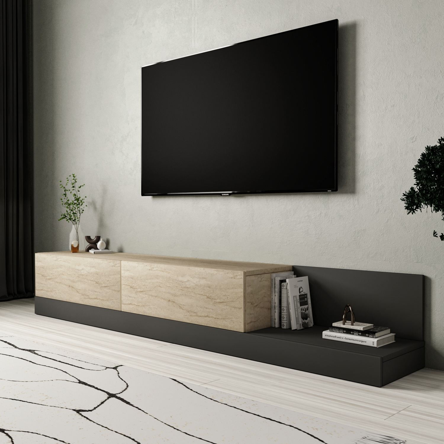 Comoda TV Major, 180 x 30 x 37 cm, PAL melaminat, travertin / antracit — imaginea 4